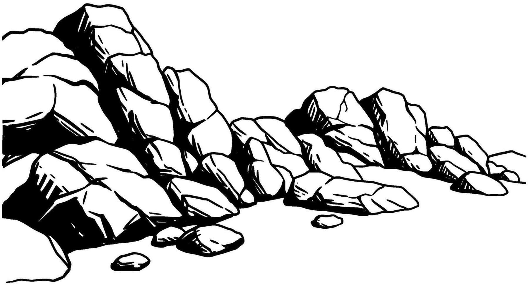 Handdrawn Rocky Outcrop, Black and White vector
