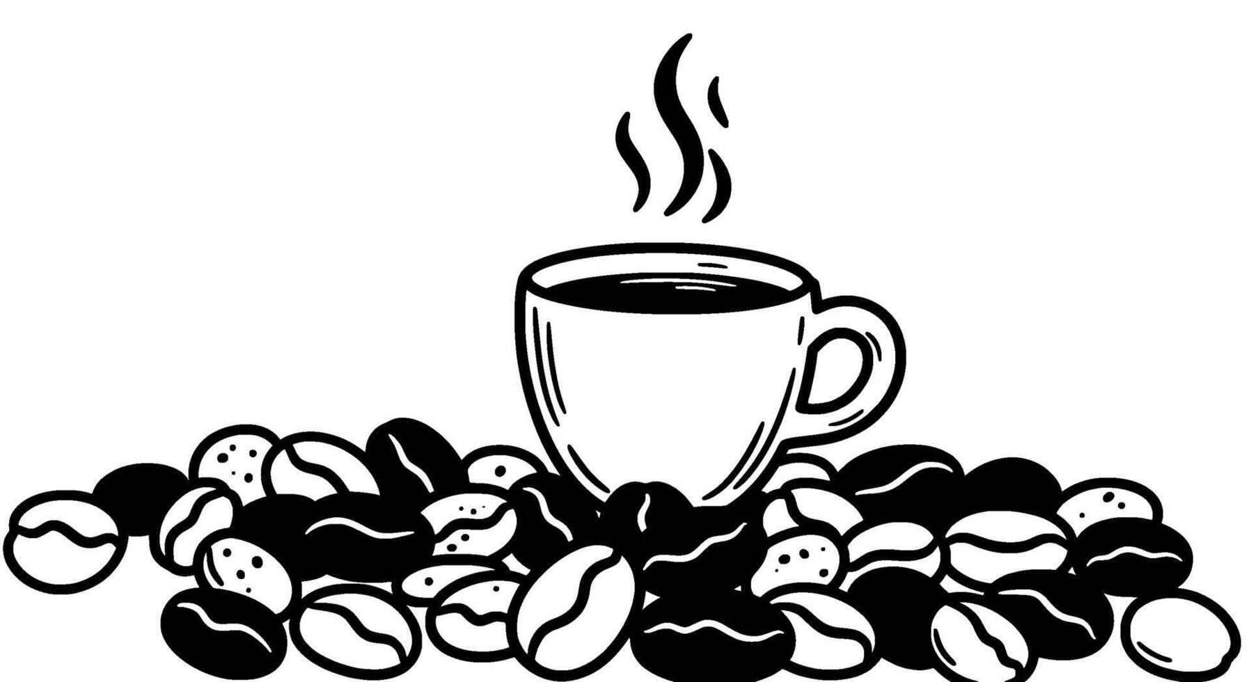 Steaming Coffee Cup on Roasted Beans Pile vector