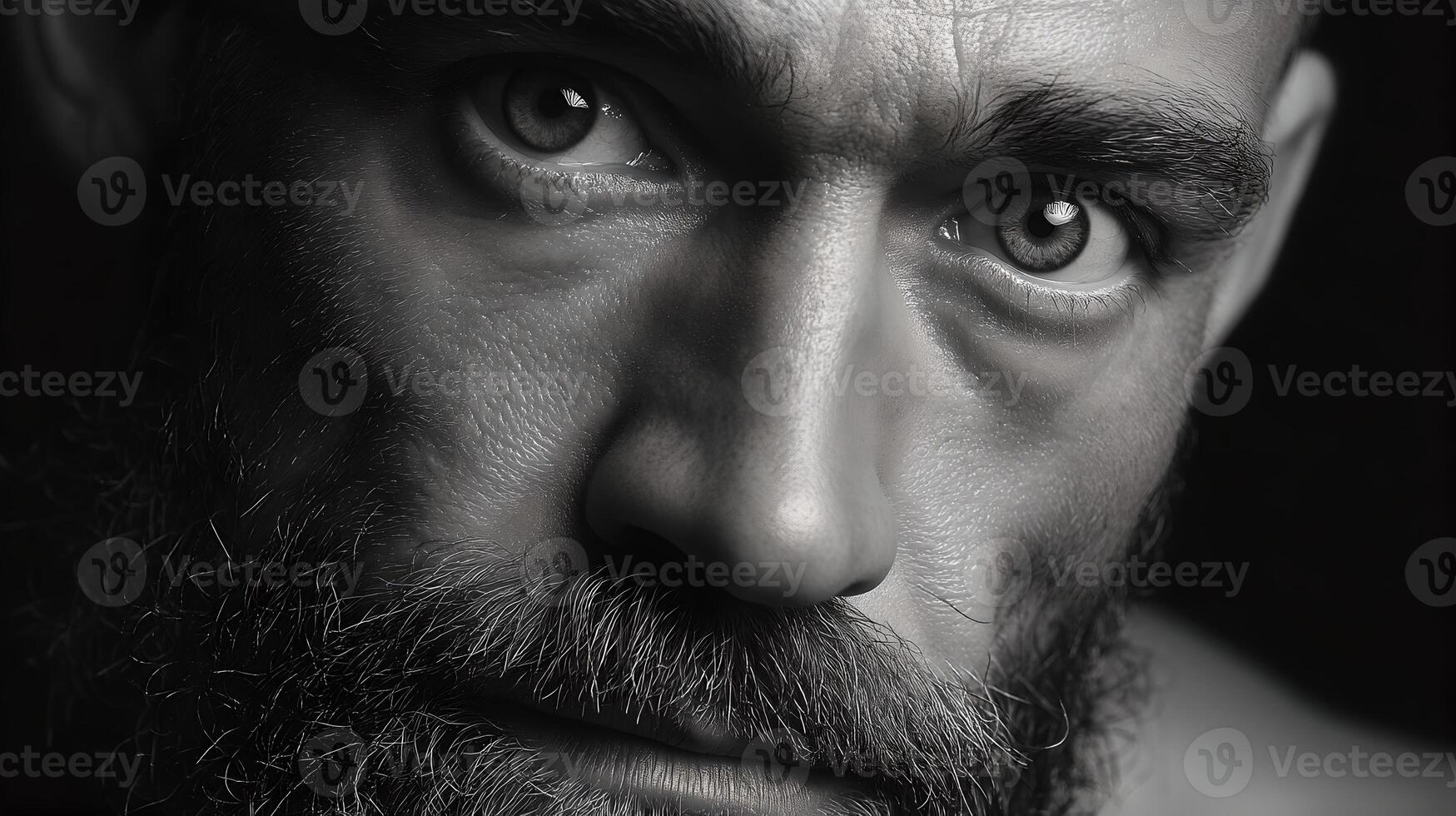 Close Up Black And White Portrait Of A Bearded Man With Glitter Detail photo