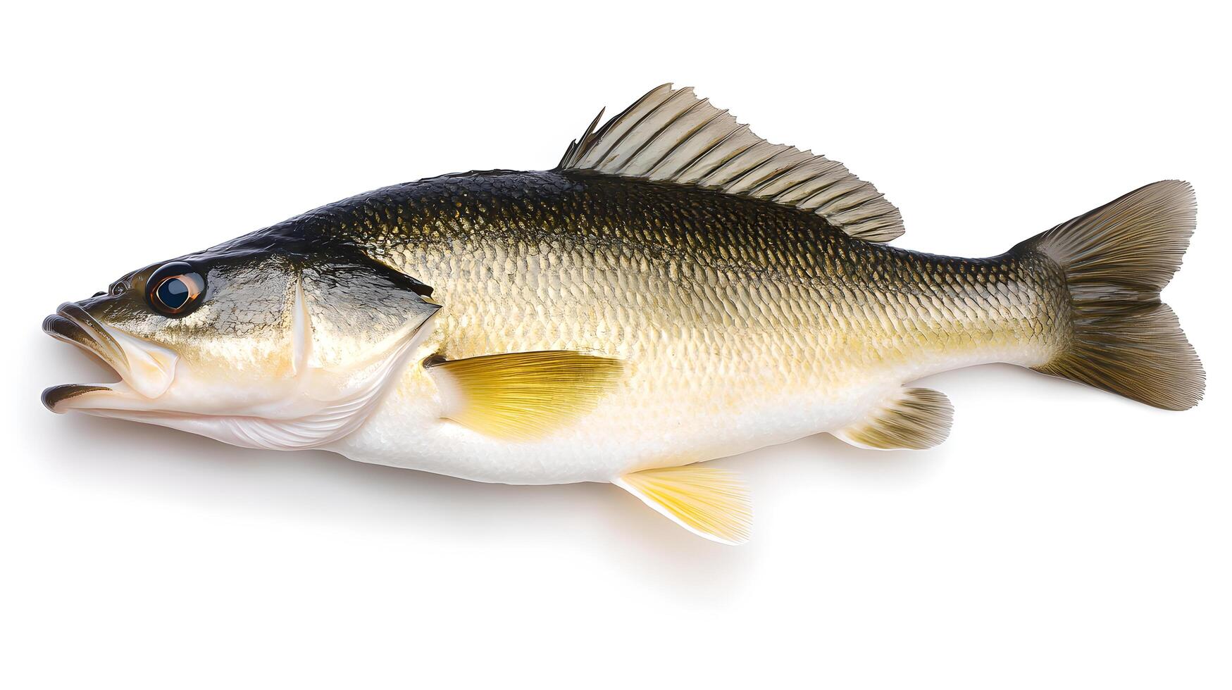 Closeup of Olive Green and Yellow Gold Fish on White Background photo