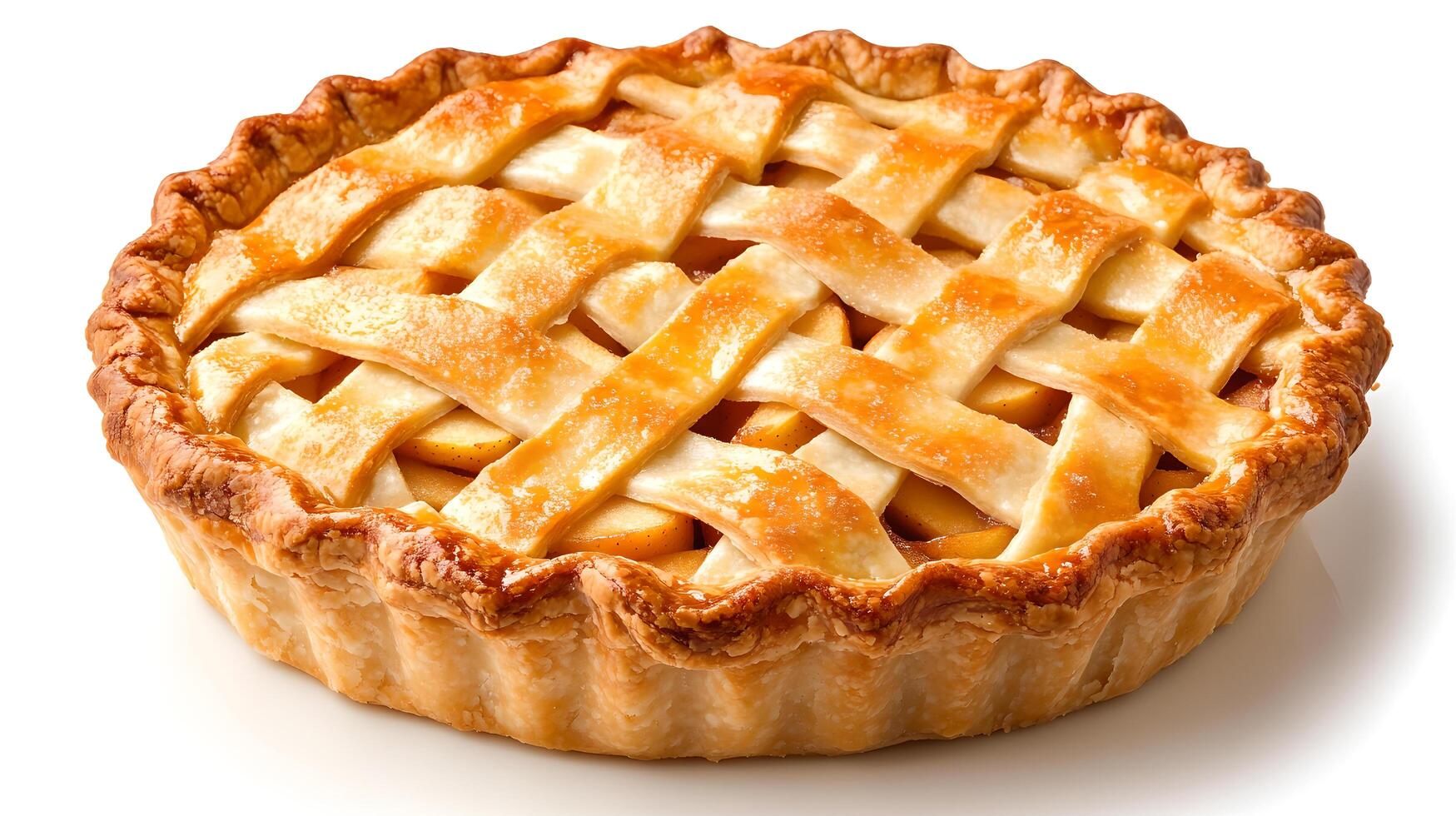 Golden Brown Apple Pie with Lattice Crust on White Background photo
