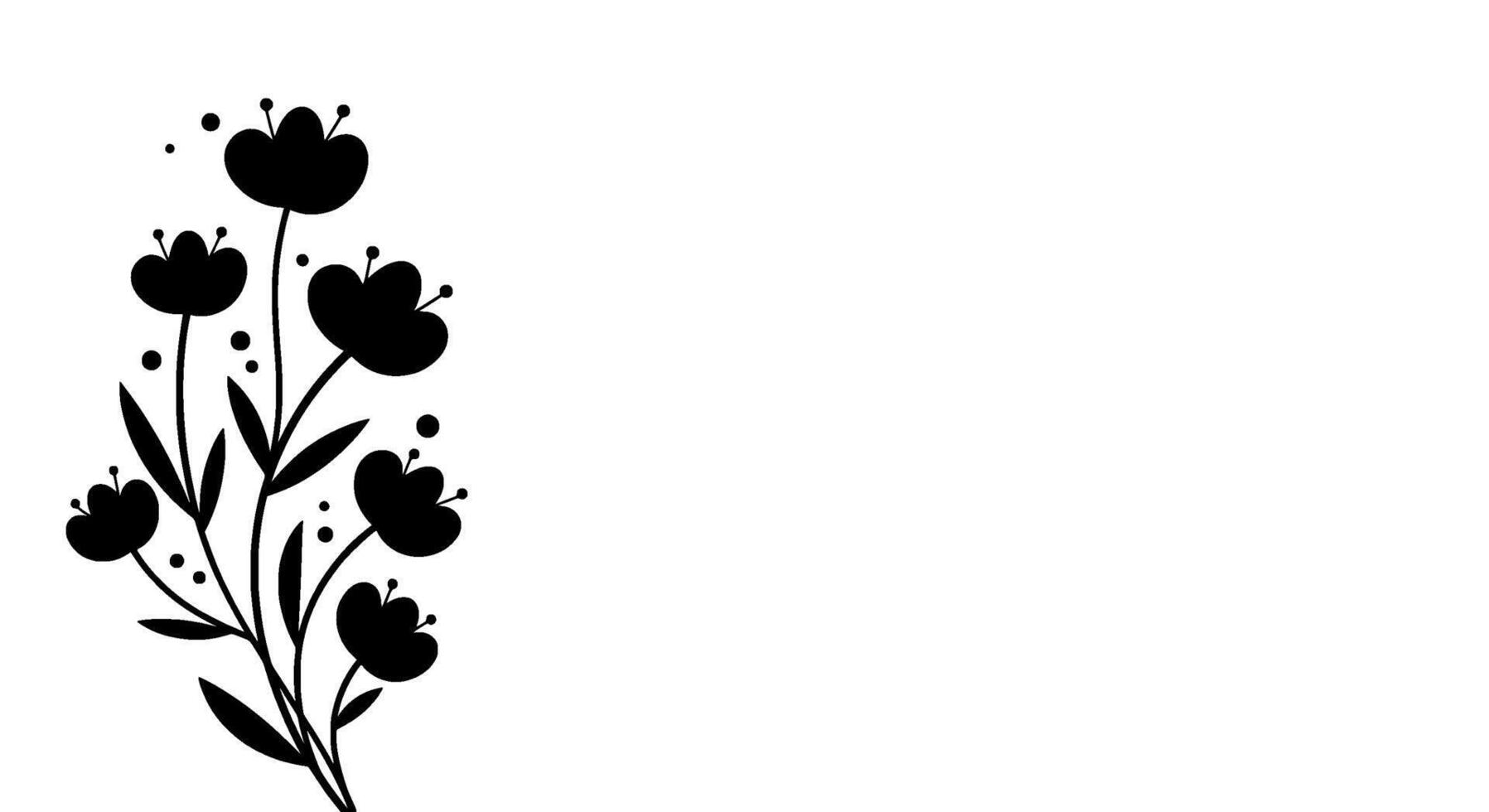 Black Floral Branch Silhouette with White Space vector