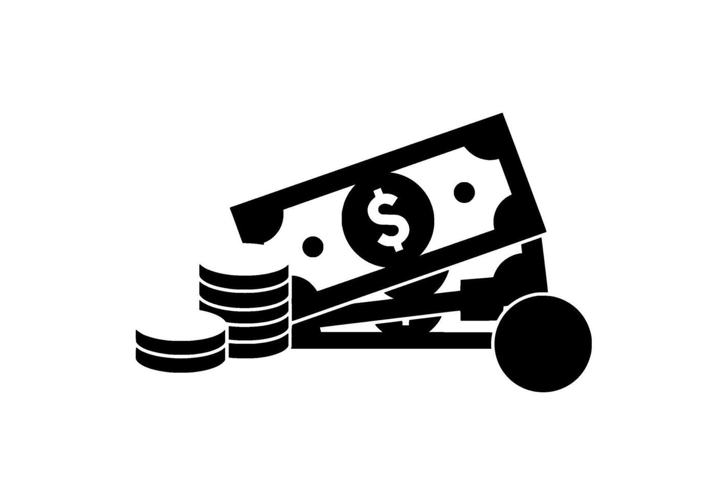 Black and White Cash and Coins Icon vector