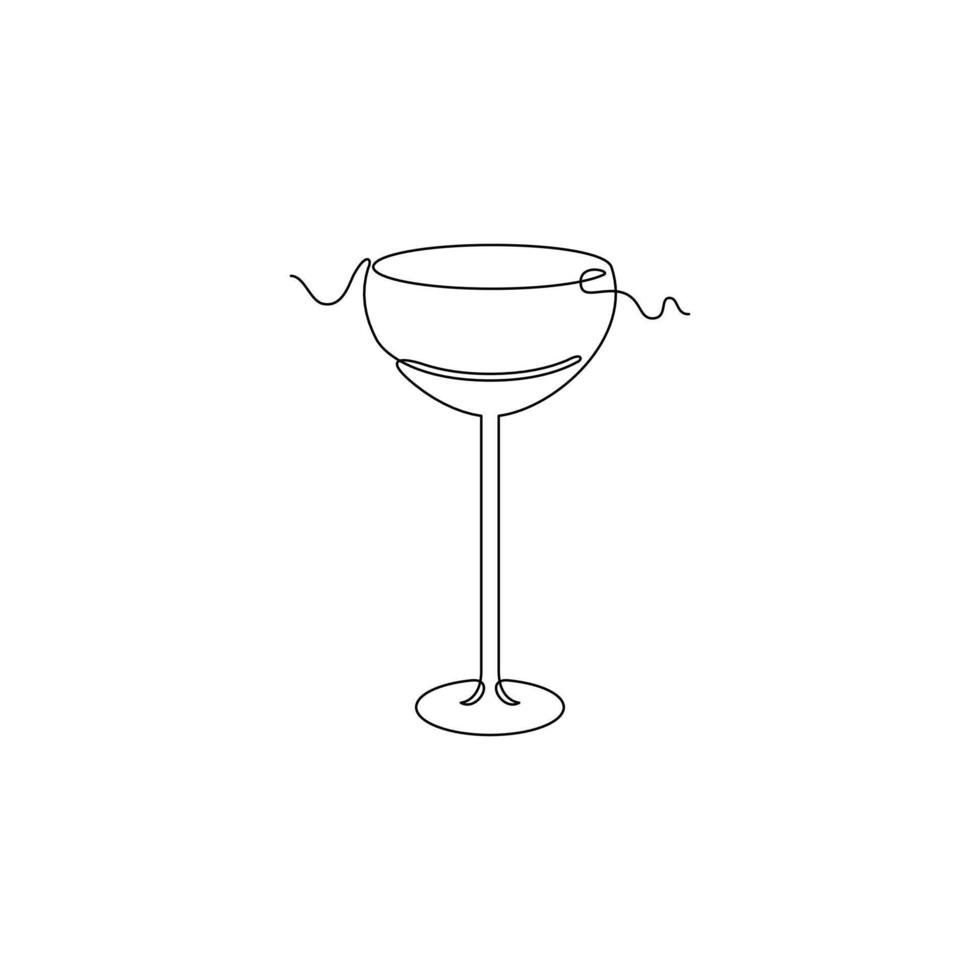 one line art Champagne Saucer Glass illustration. line art, one continuous line, simple, hand drawn and sketch style. for icons, symbols, signs or logos vector