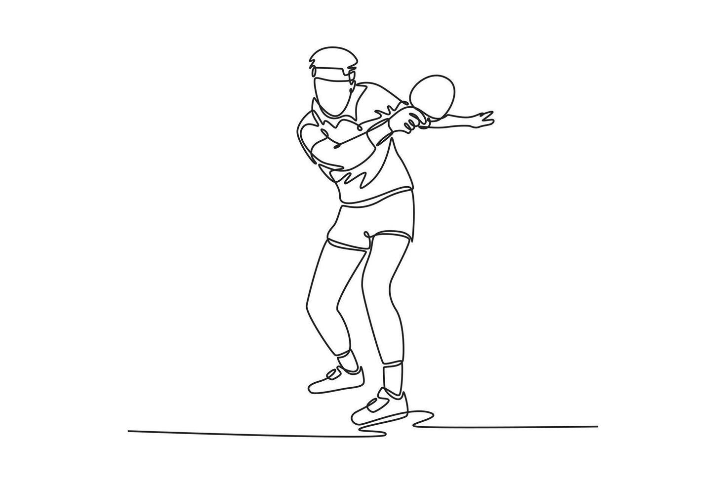 Single one line drawing male table tennis player hitting the ball with precision and power. Showing speed, focus, and reflex in modern ping pong action. Continuous line draw design illustration vector
