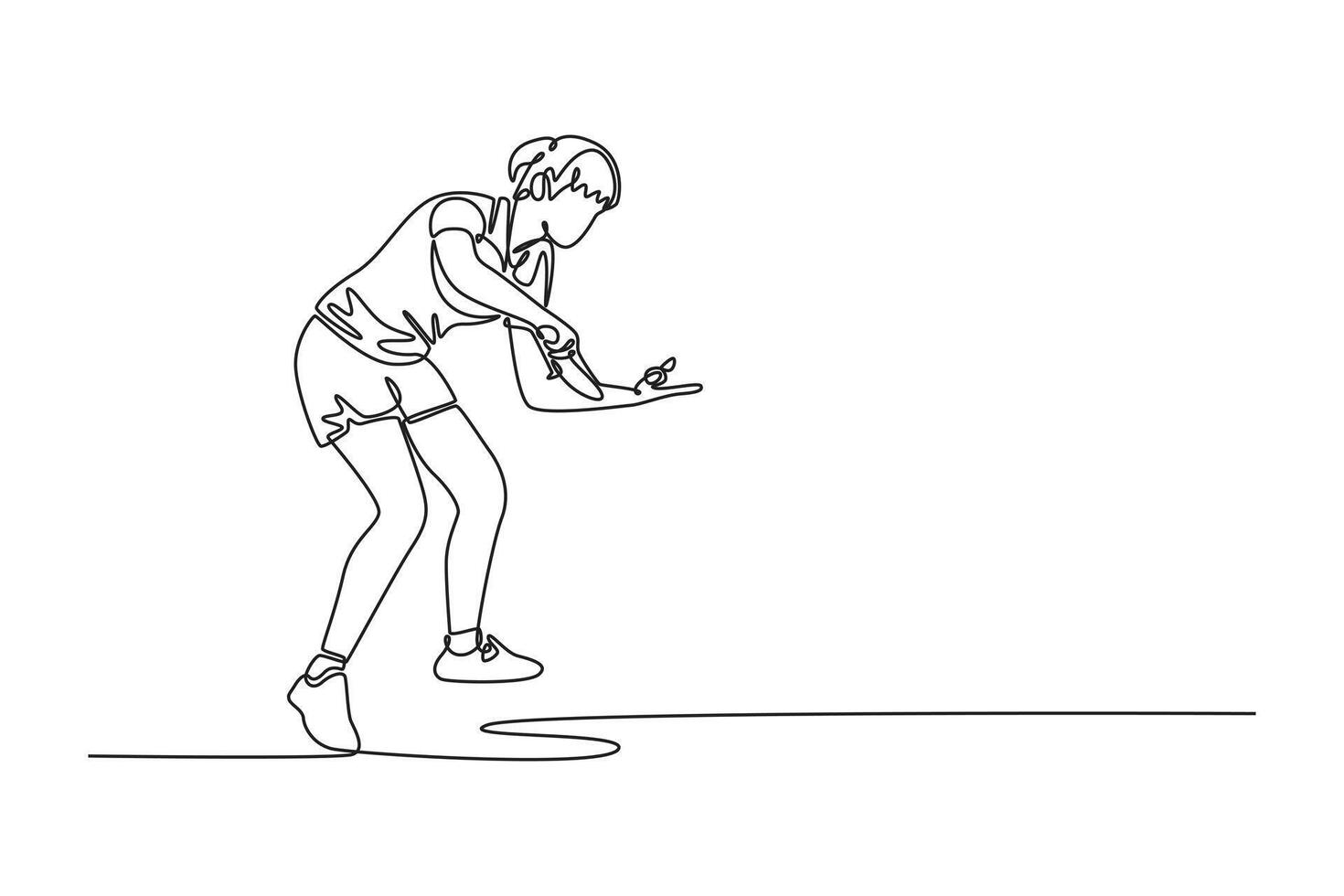 Single continuous line drawing beauty female table tennis player standing in certain position for serving ball and starting game. Sport and recreation. One line draw graphic design illustration vector