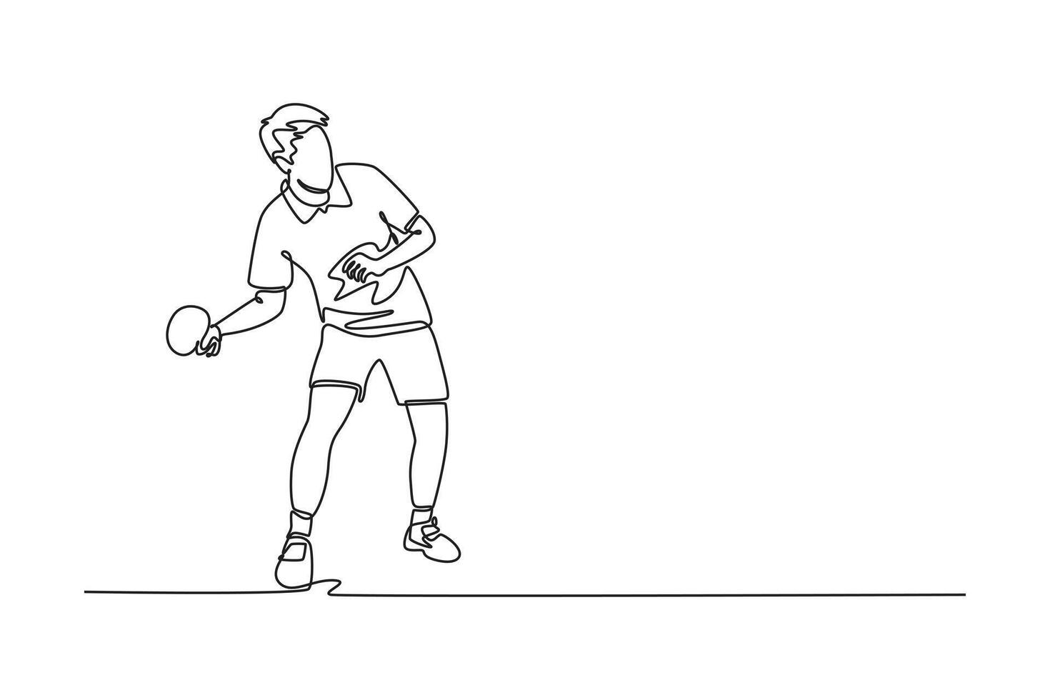 Single one line drawing male table tennis player blocking opponent smash attack. Ping pong athlete. Sporting championship international competition. Continuous line design graphic illustration vector