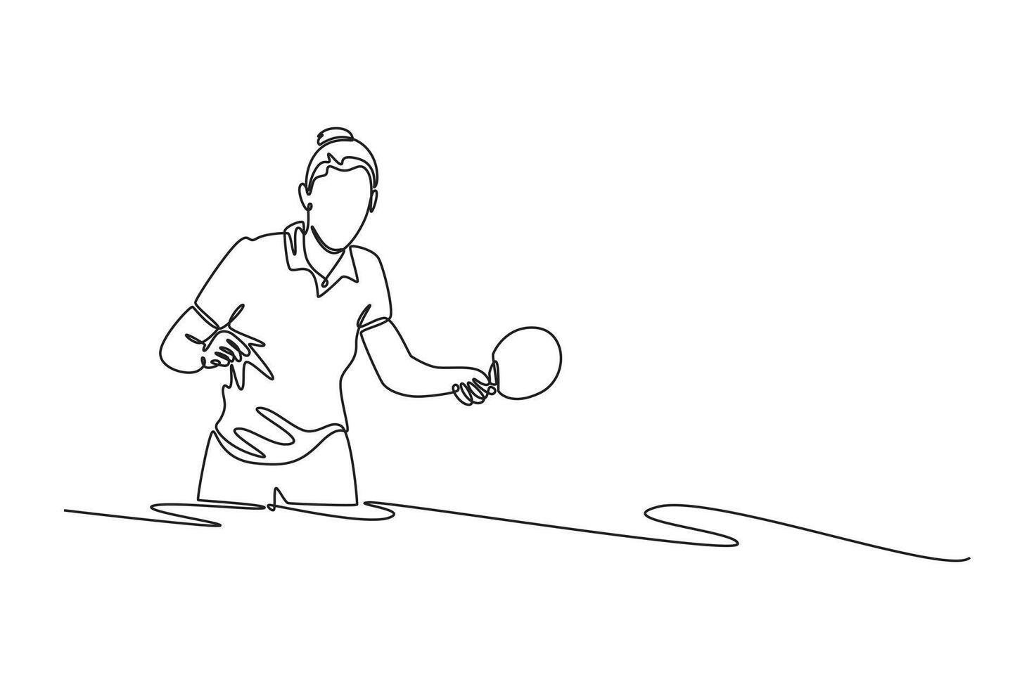 Single continuous line drawing beauty female table tennis player ready for game, training or exercise in indoor hall arena. Healthy sport and leisure. One line draw graphic design illustration vector