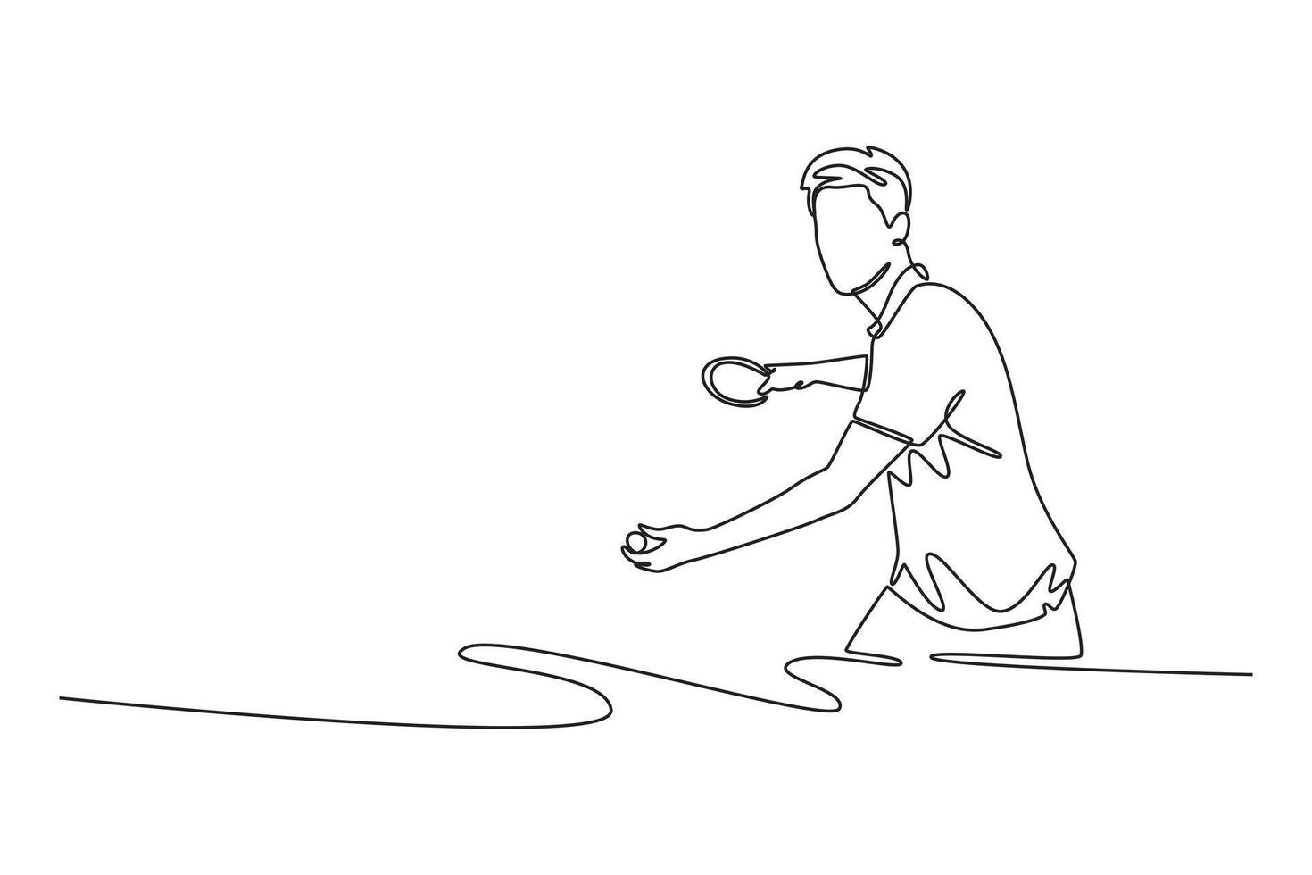 Continuous one line drawing table tennis player ready for game, training or exercise. Ping pong athlete. Sporting championship international competition. Single line design graphic illustration vector