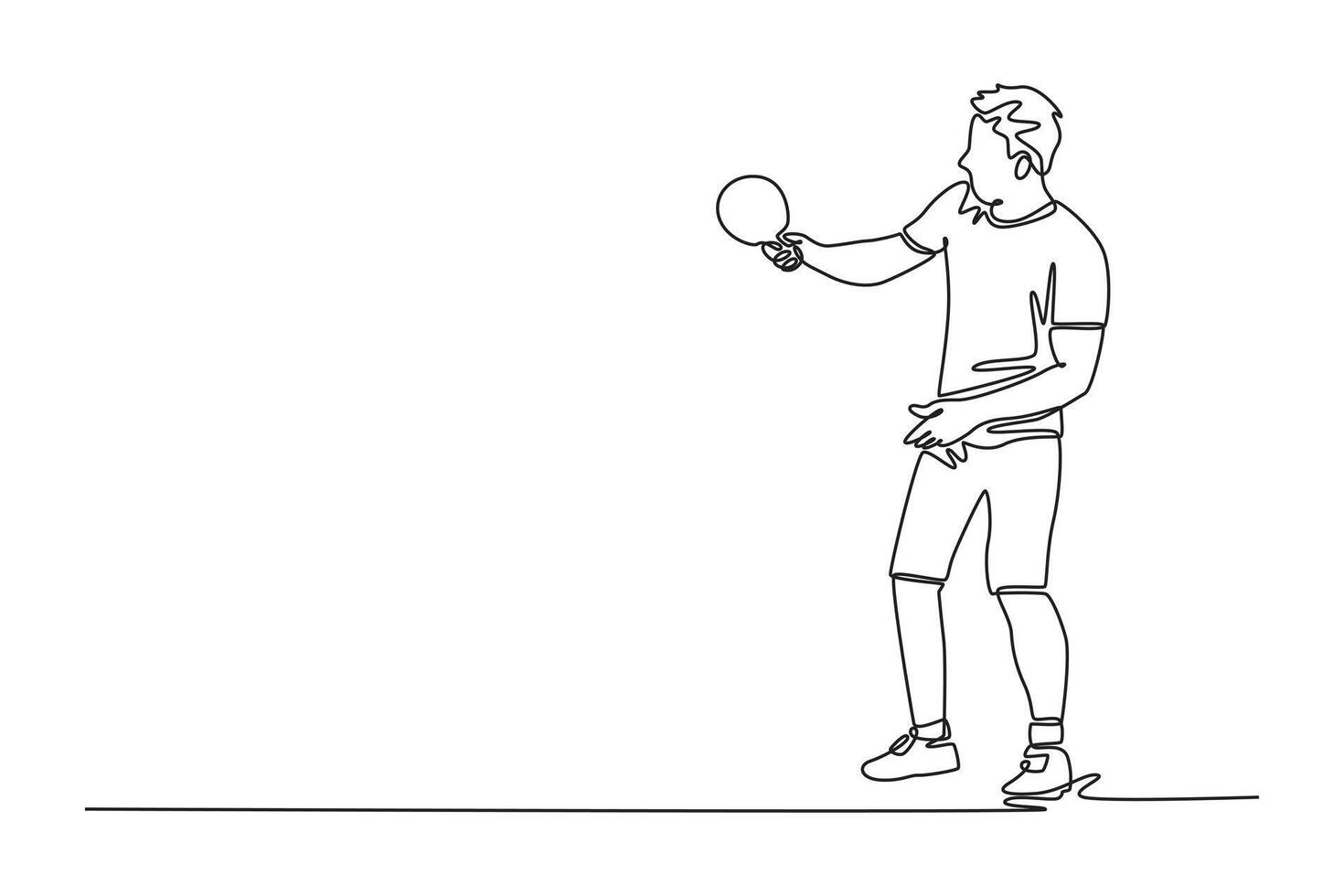 Continuous one line drawing male table tennis player blocking opponent smash attack. Ping pong championship international competition. Sport event. Single line draw design graphic illustration vector