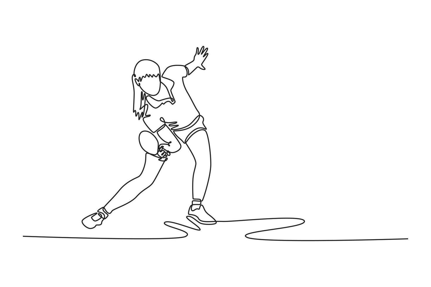 Single continuous line drawing woman table tennis players performing strokes and returns. Showing her skills and techniques in modern ping pong action. One line draw graphic design illustration vector