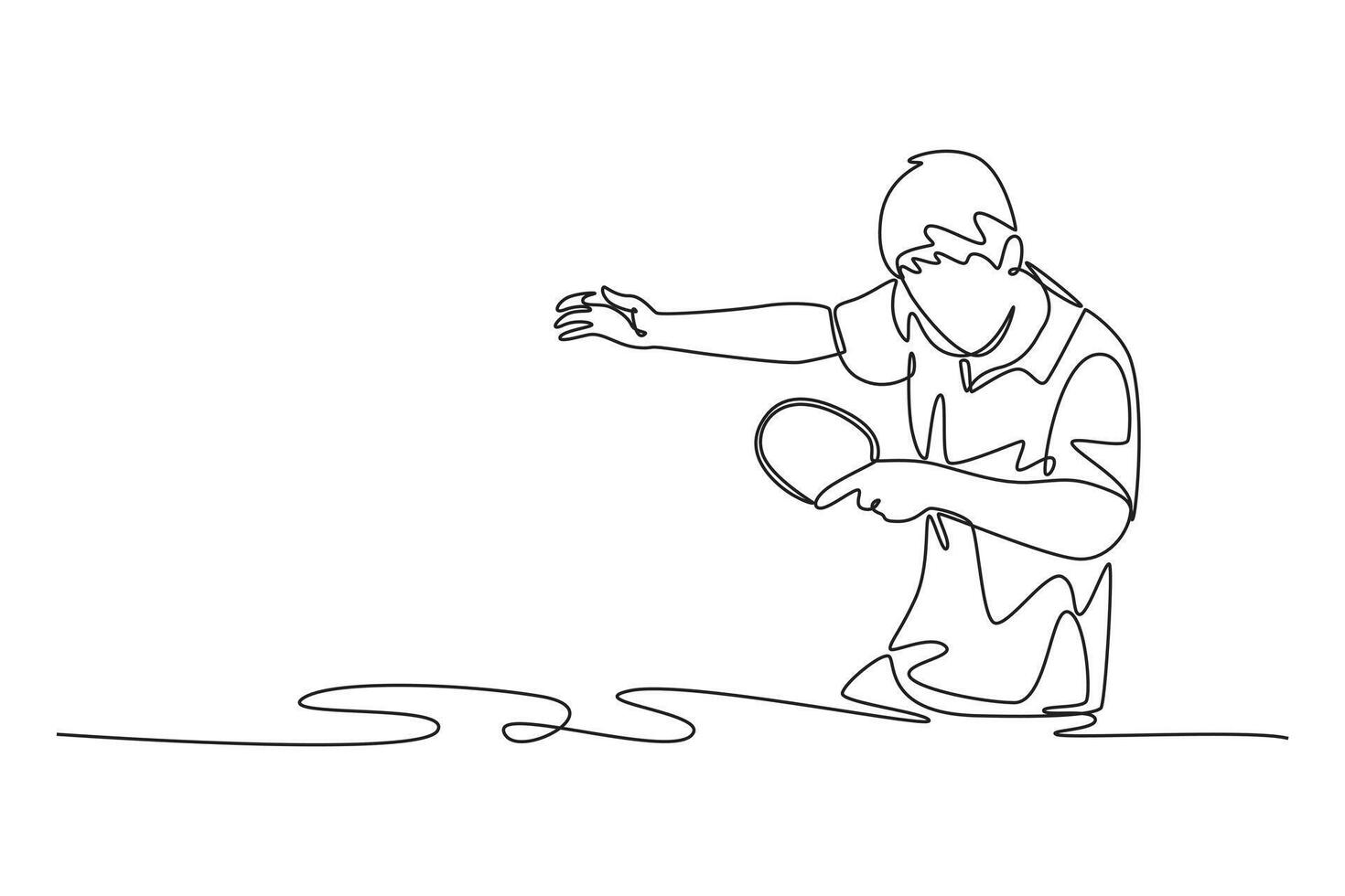 Continuous one line drawing male table tennis player get ready to receive the ball from opponent. Athlete are playing defense with backhand method. Single line draw design graphic illustration vector