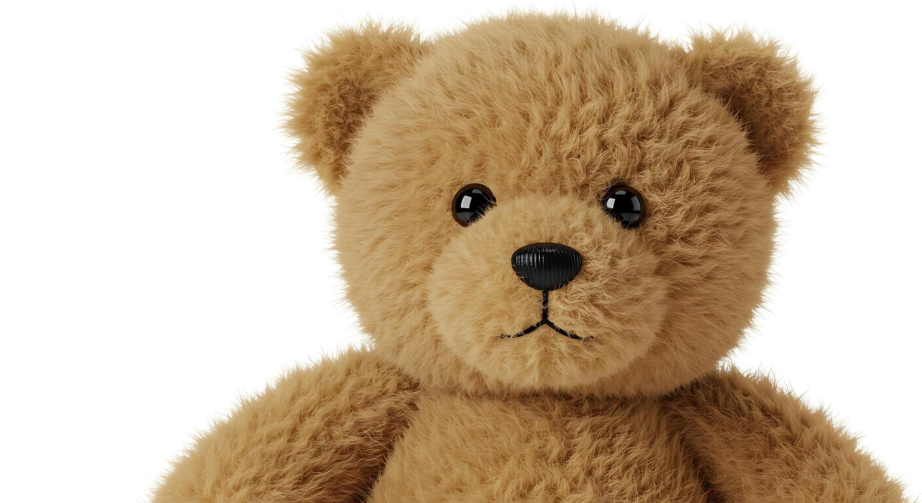Adorable Brown Teddy Bear Portrait with Soft Furry Texture on White photo