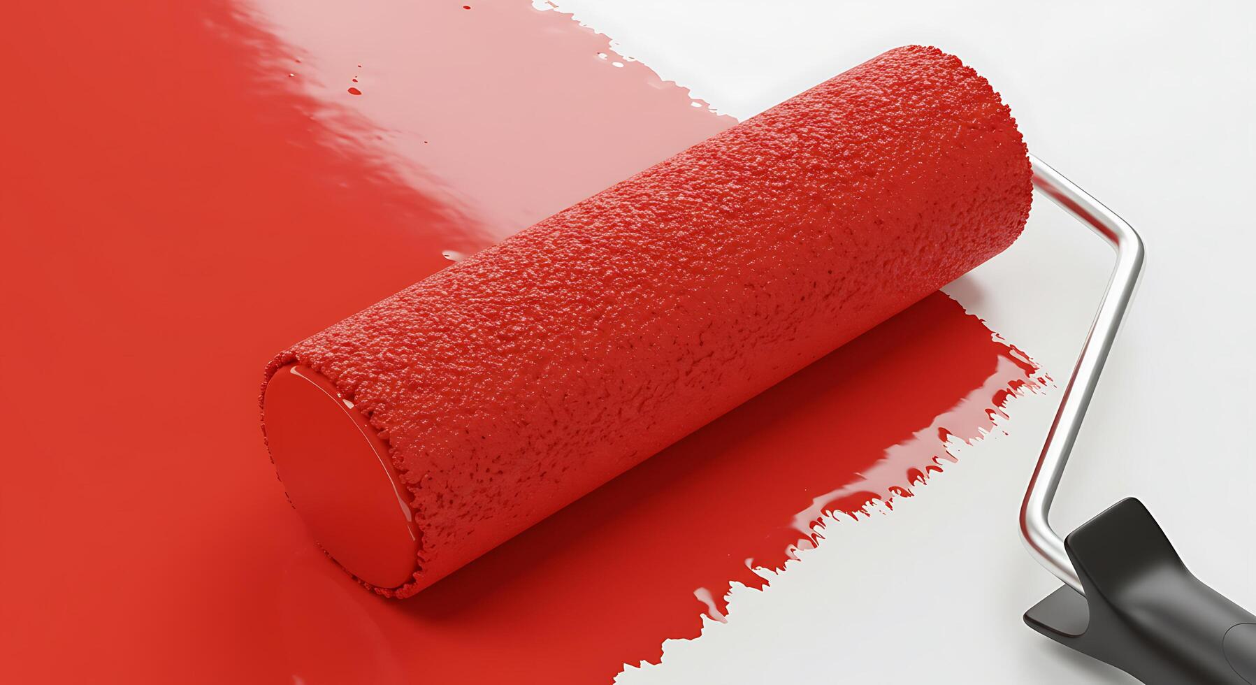 Red Paint Roller Applying a Fresh Coat of Paint on Surface photo