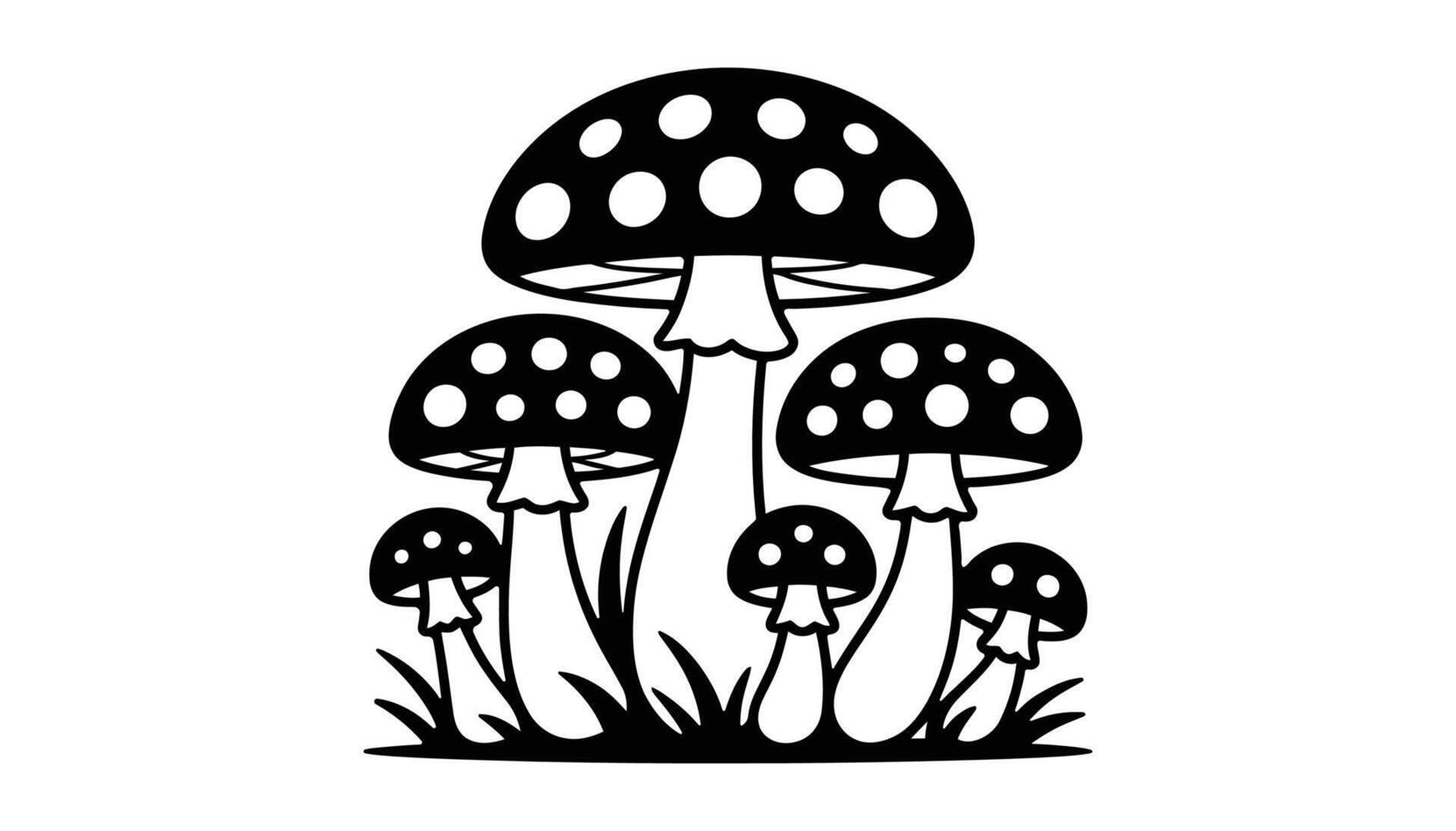 Black and White Mushroom Illustration with Polka Dots vector