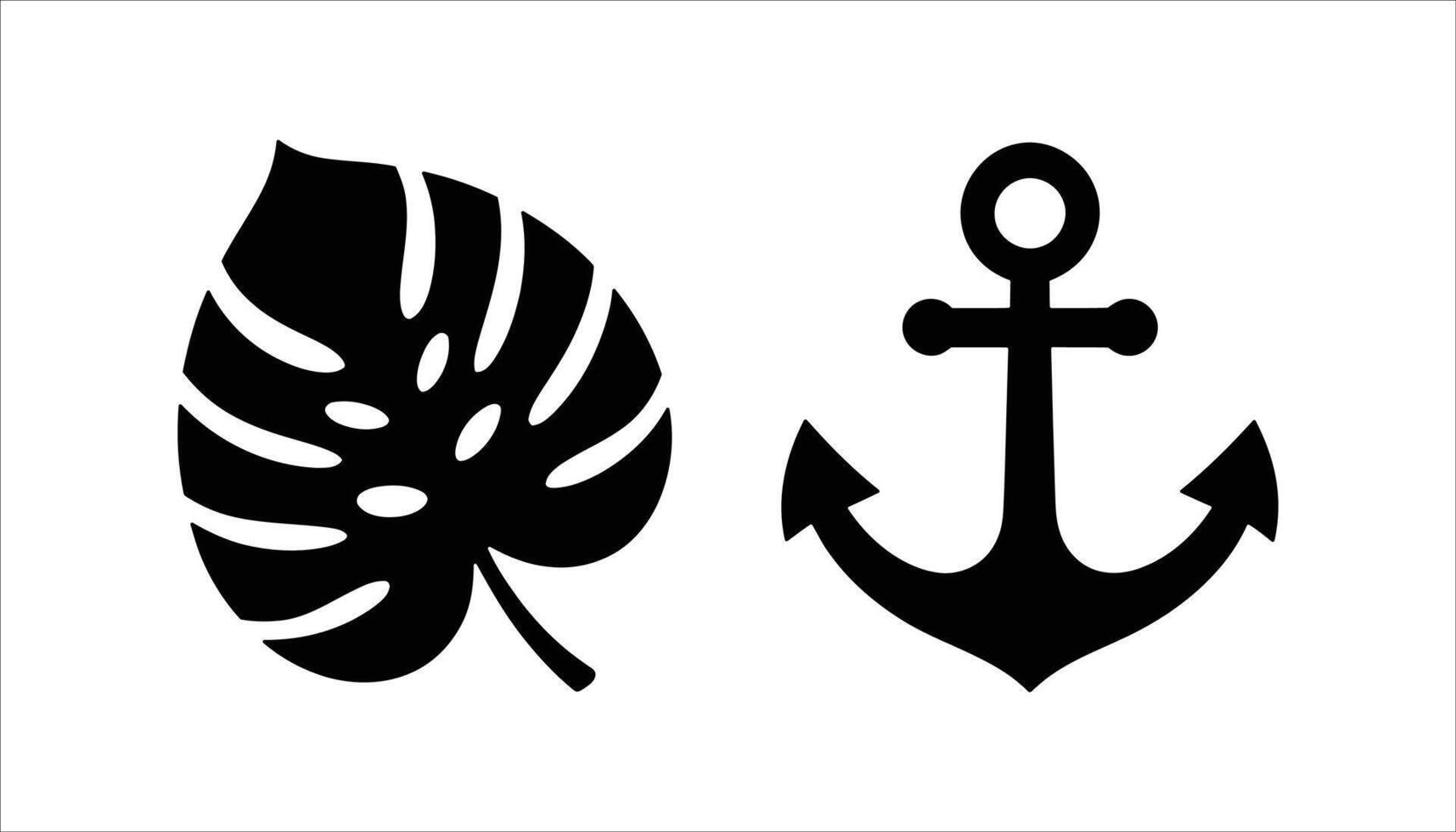 Monstera Leaf and Anchor Icon Silhouette vector