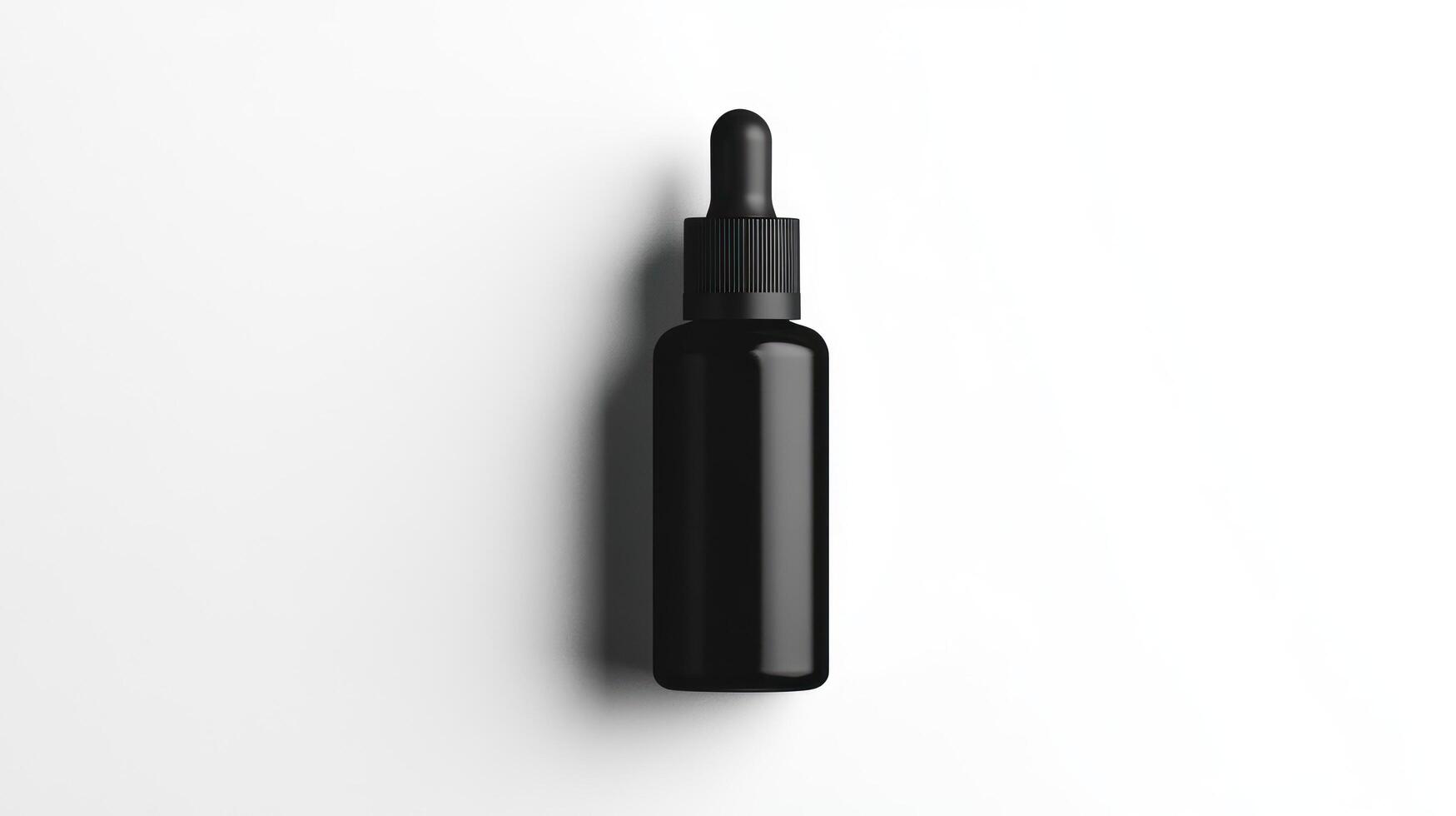 Black bottle of liquid on white background 3d render photo