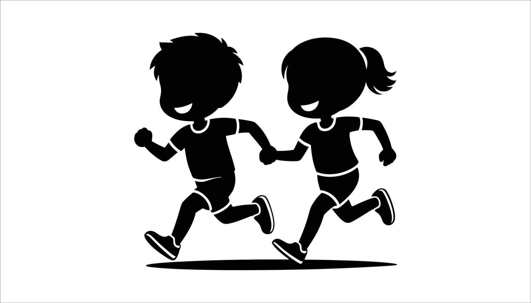 Black silhouette of kids running and holding hands sports and fun high resolution picture vector
