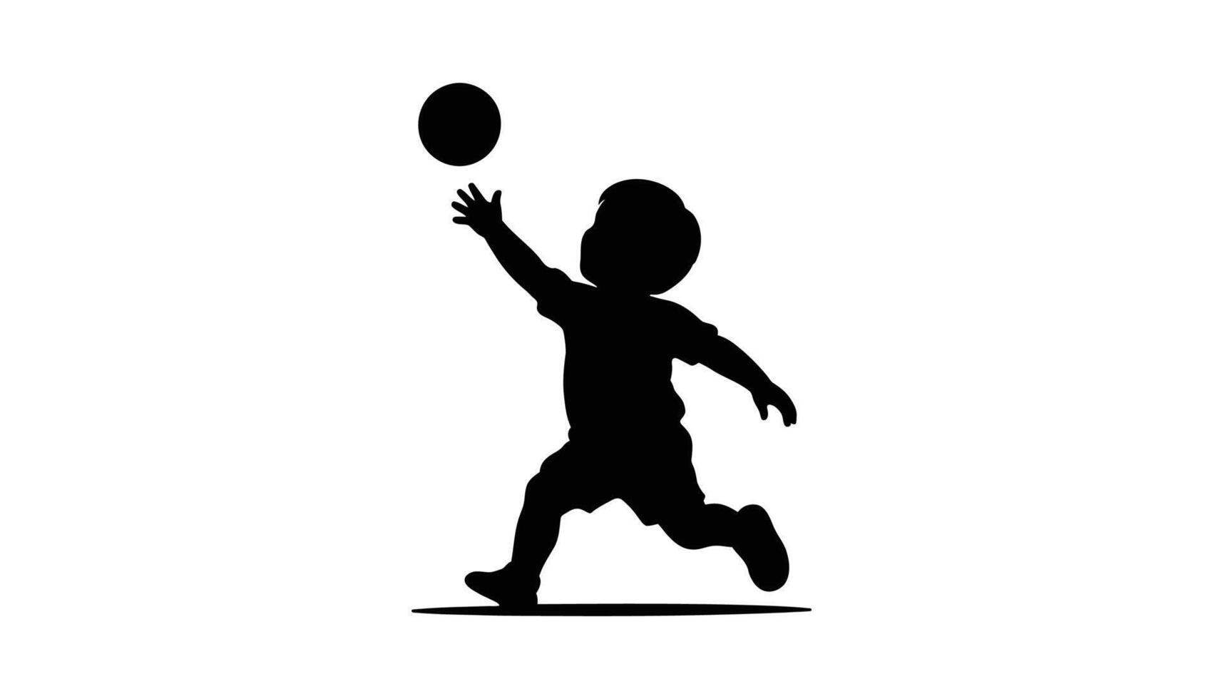 Black silhouette of boy reaching for ball playful child sports high resolution picture vector