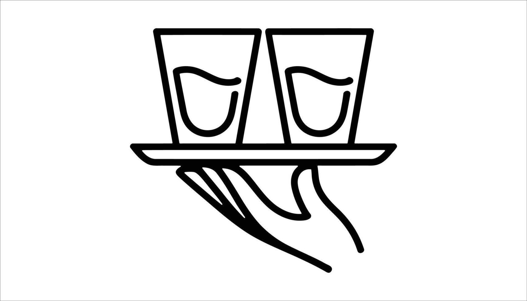 Hand Serving Two Glasses on a Tray Line Art vector