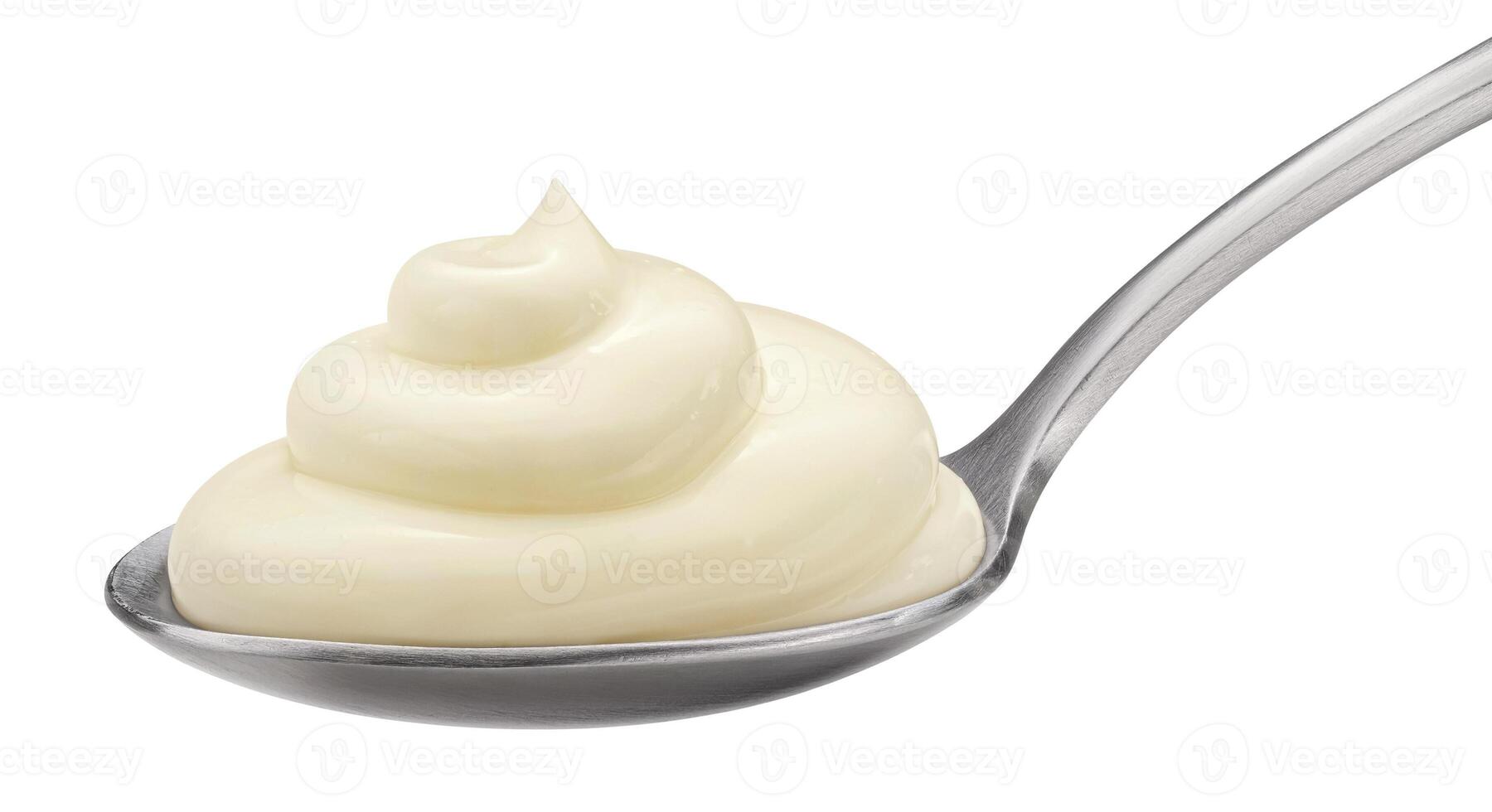 Spoon of mayonnaise isolated on white background, full depth of field photo