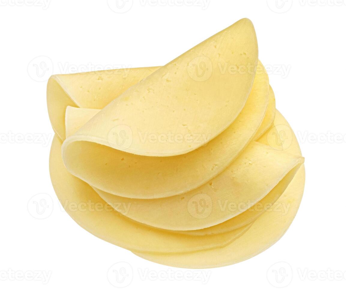 Salami cheese, round gouda slices isolated on white background photo