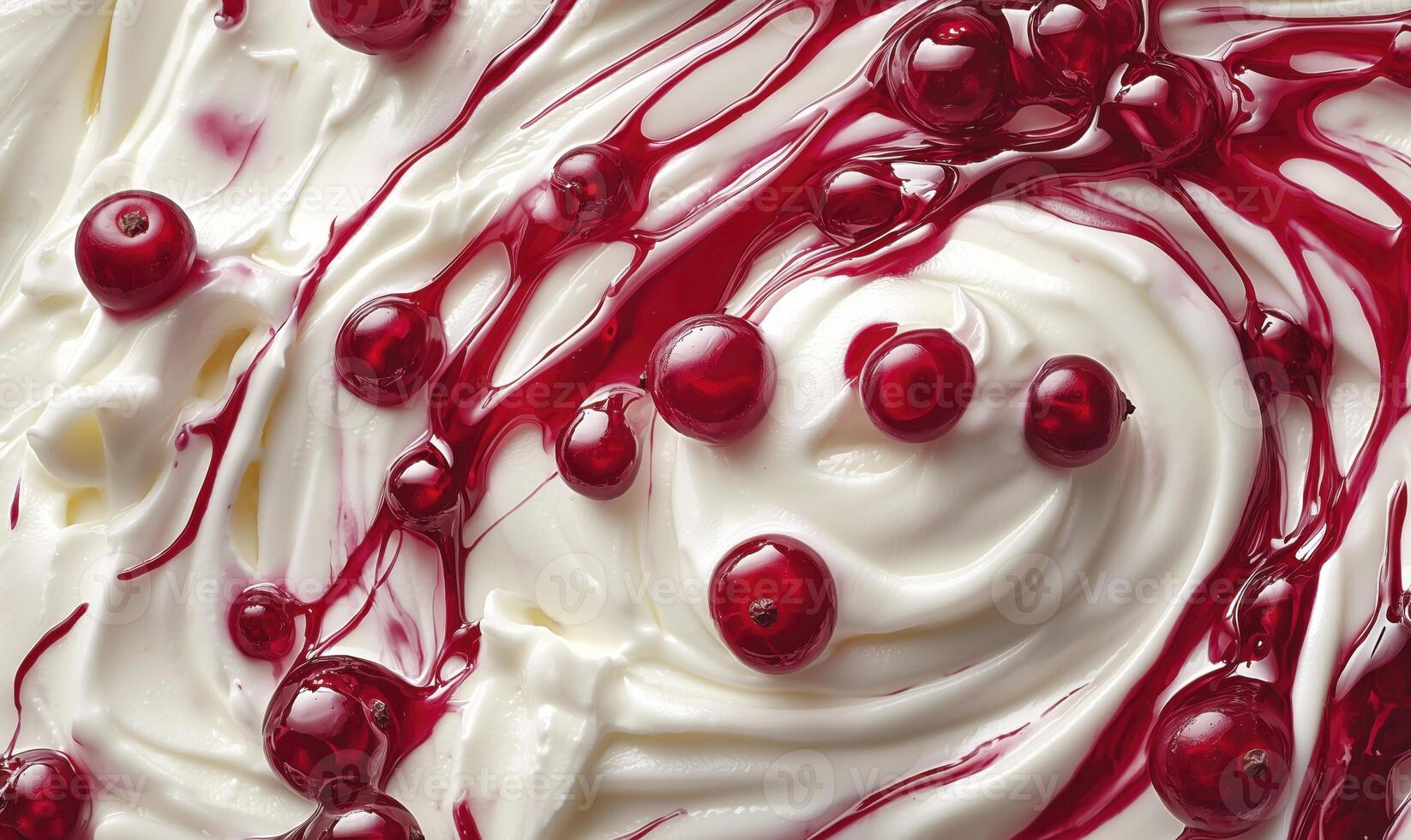 Red currant yogurt texture with jam and creamy swirls photo
