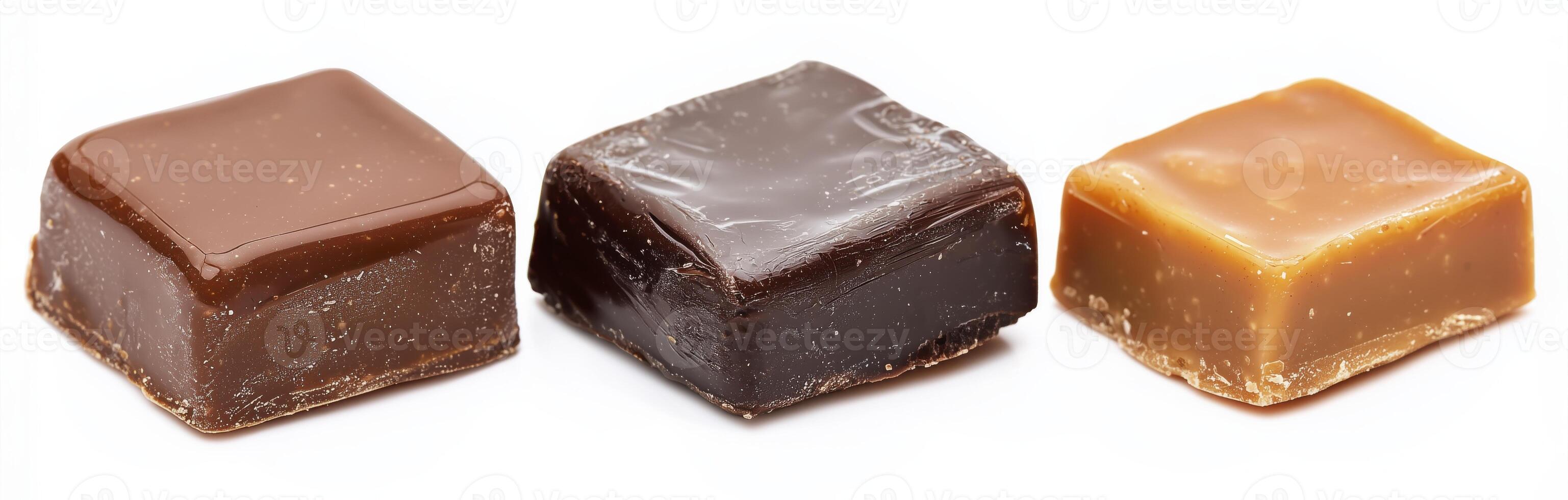 Assorted caramel candies isolated on white background with clipping path photo