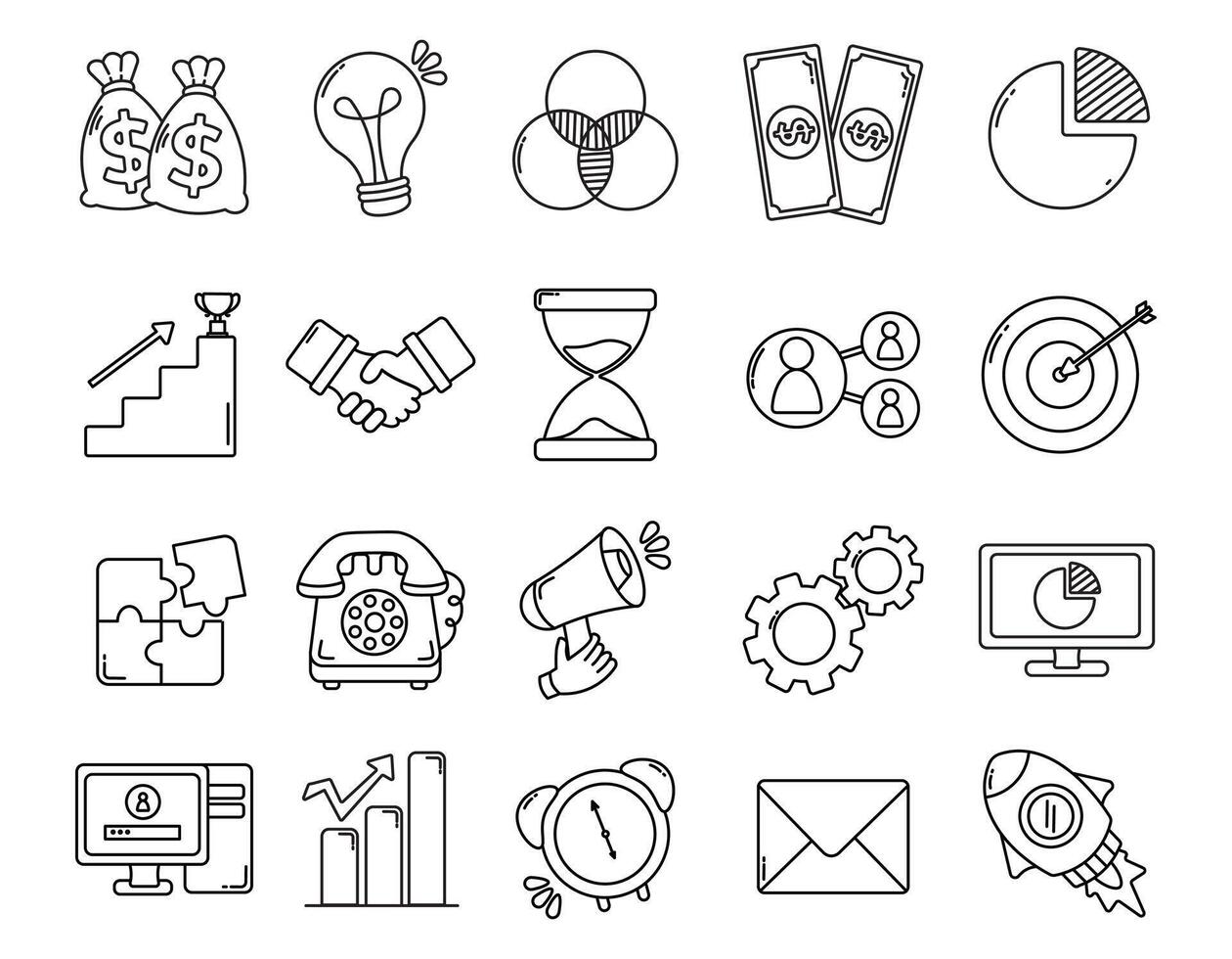 Hand Drawn Business Icon Set, Doodle Style Illustration Icon Collection vector