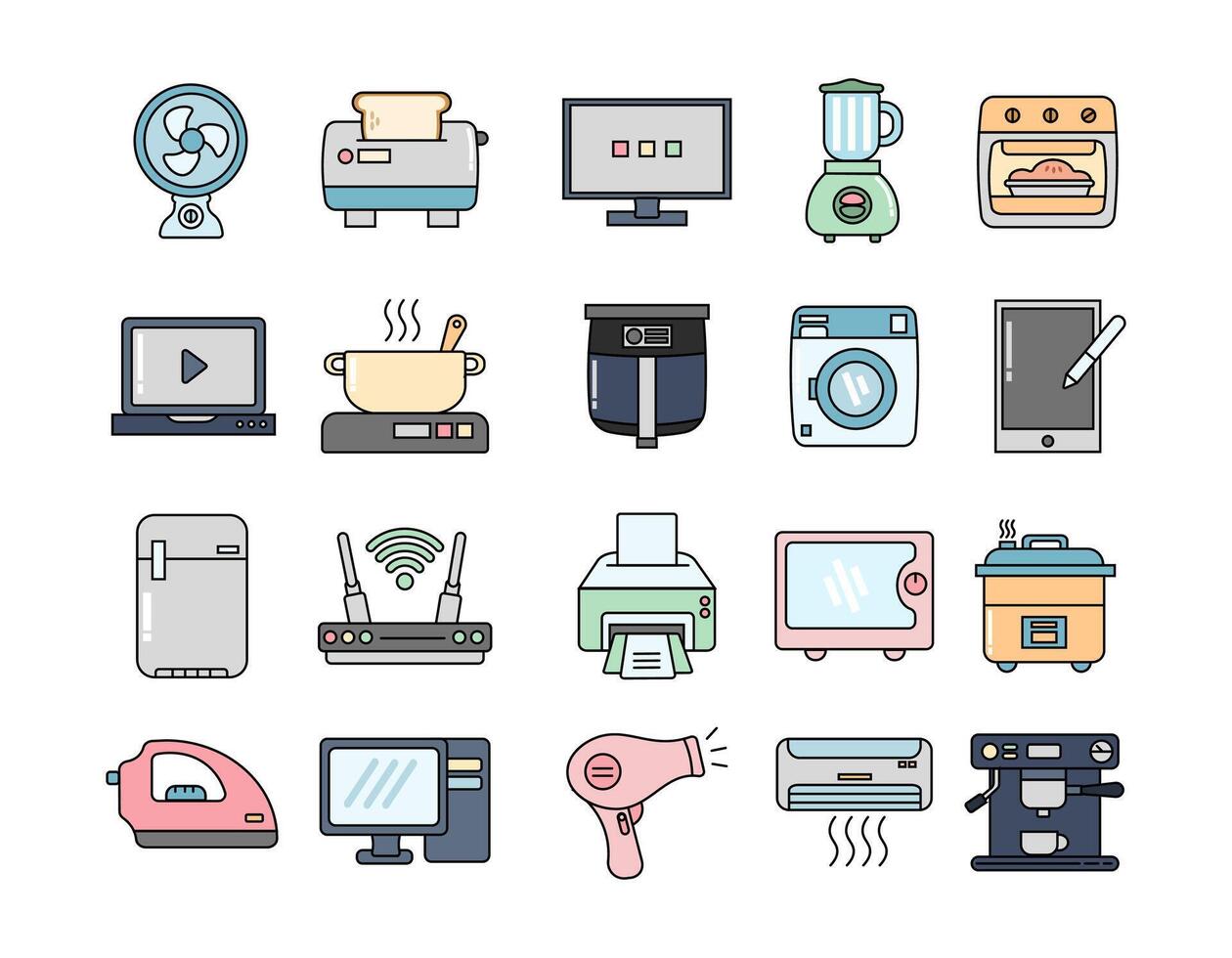 Electronics Illustration Icon Set, Electronic Elements Collection vector