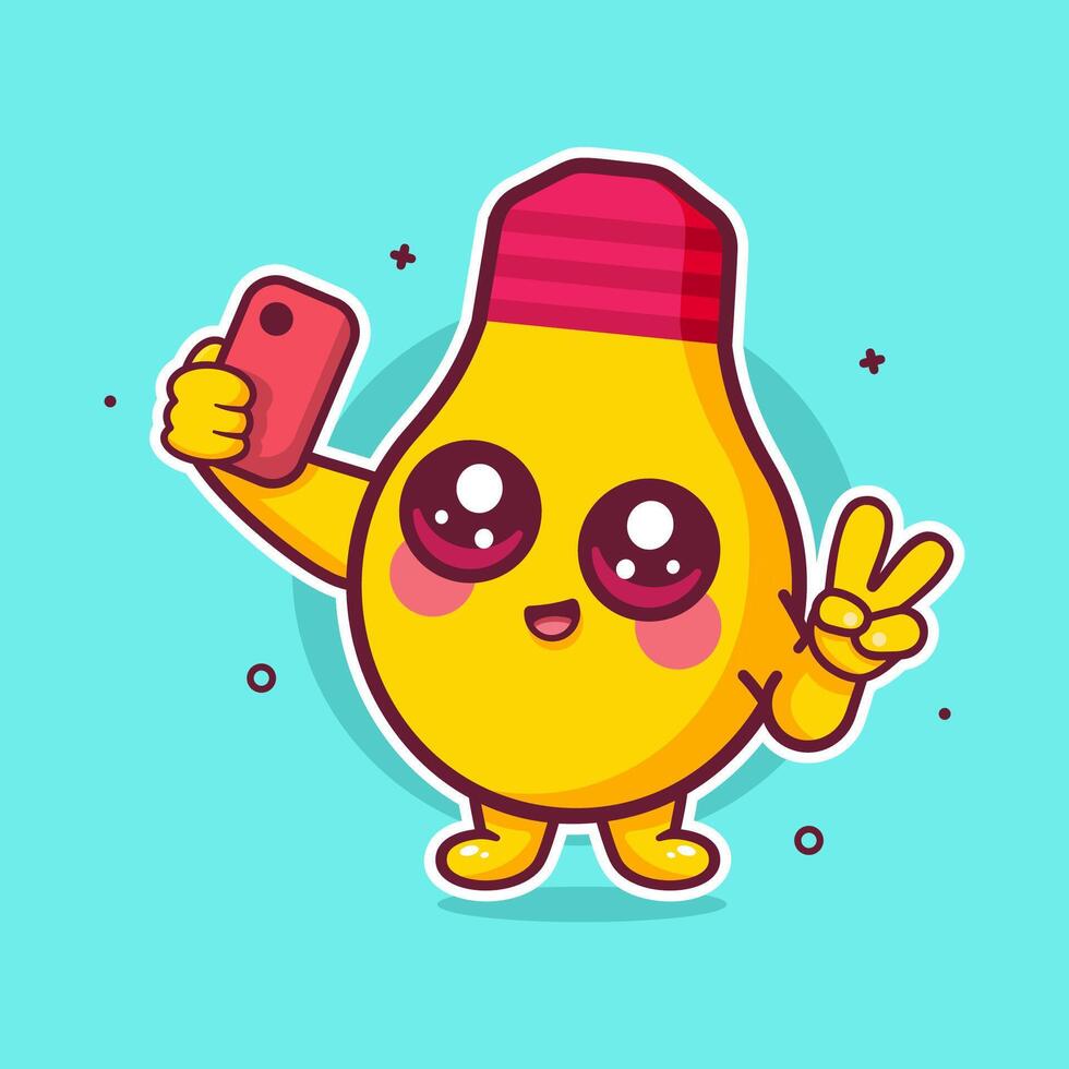 happy bulb lamp character mascot taking a selfie with a smartphone isolated cartoon vector