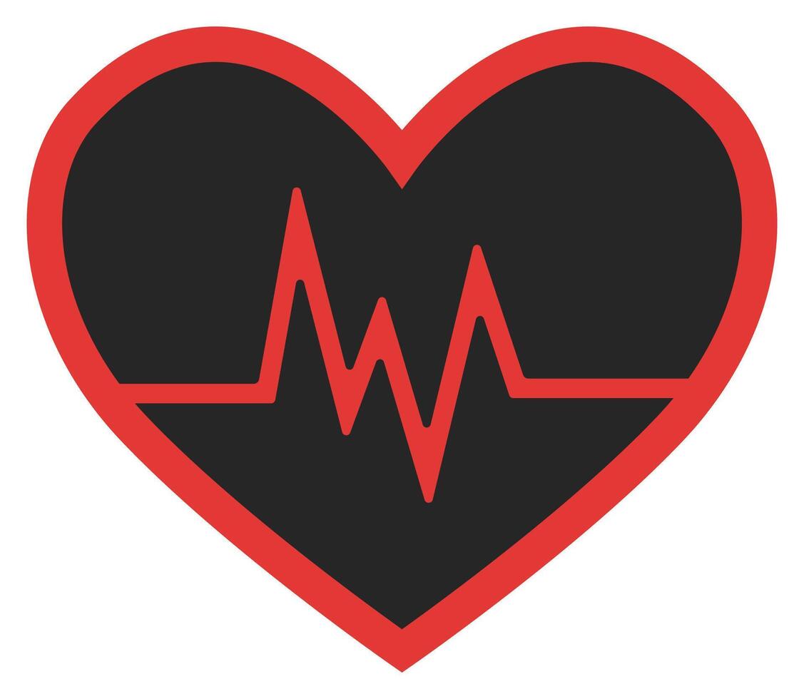 Black heart cardio with red line pulse icon isolated on white background. vector