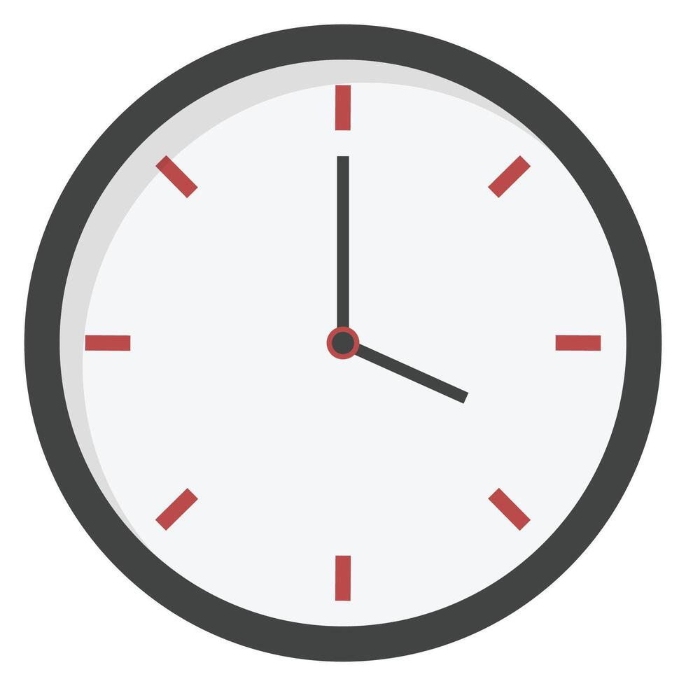 Round wall clock icon with black frame isolated on white background. vector