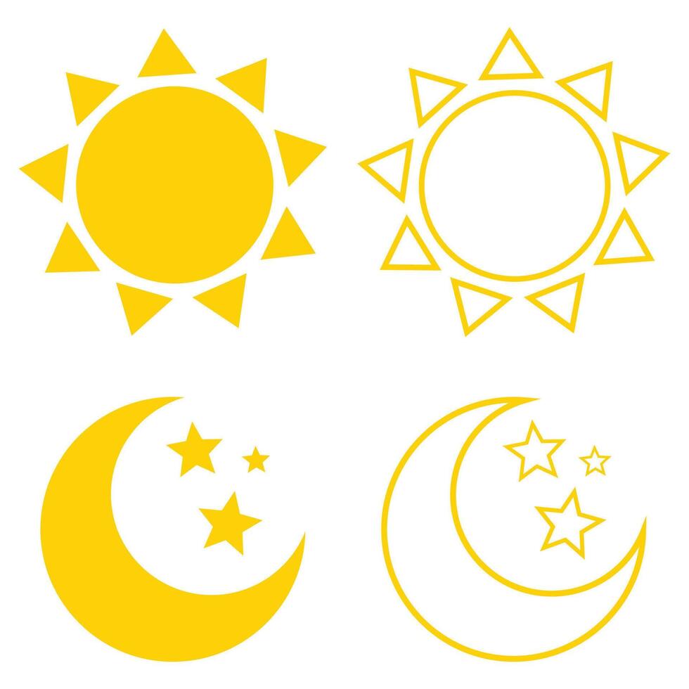 Sun and moon flat icon set in different style isolated on white background. vector