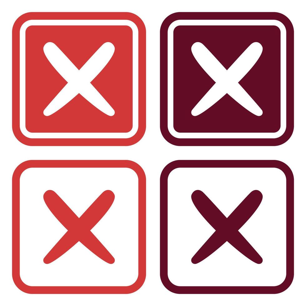 Red cross mark icon button set isolated on white background. vector