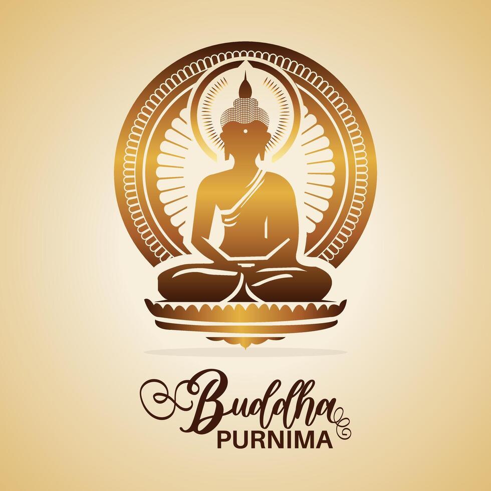 Happy Vesak Day Buddha Purnima greetings with Buddha and lotus art. Ideal for posters, banners, logos, backgrounds, and prints. Elegant abstract design vector