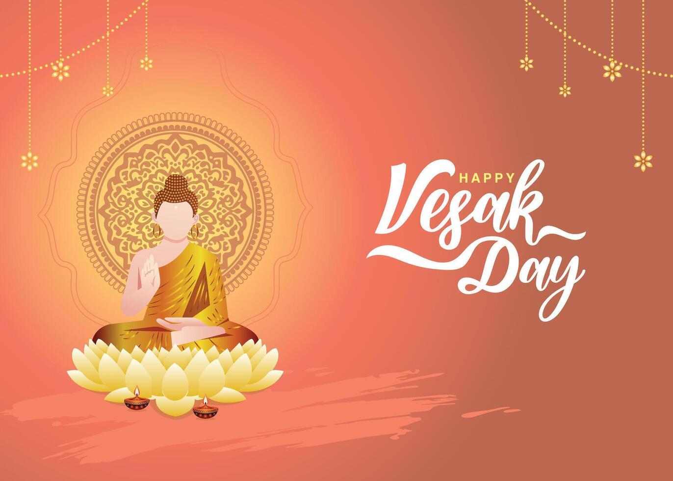 Happy Vesak Day.Buddha Purnima wishes with abstract Buddha and lotus illustration for posters, banners, logos, prints, and greeting designs. vector