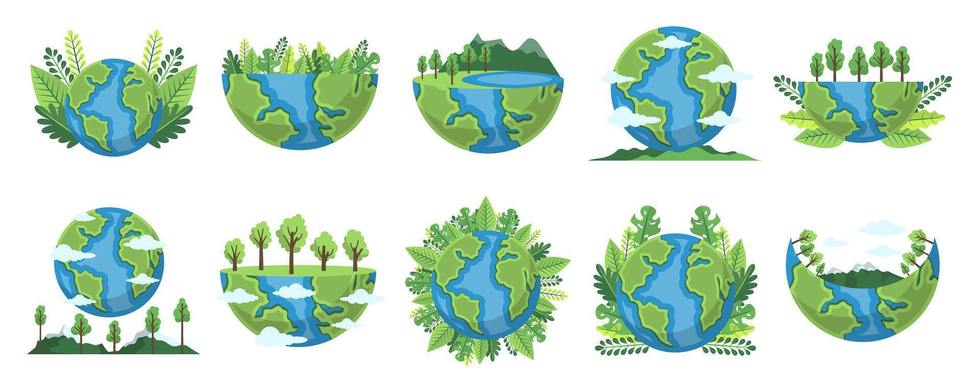 Happy Earth Day Illustration On White Background Set vector