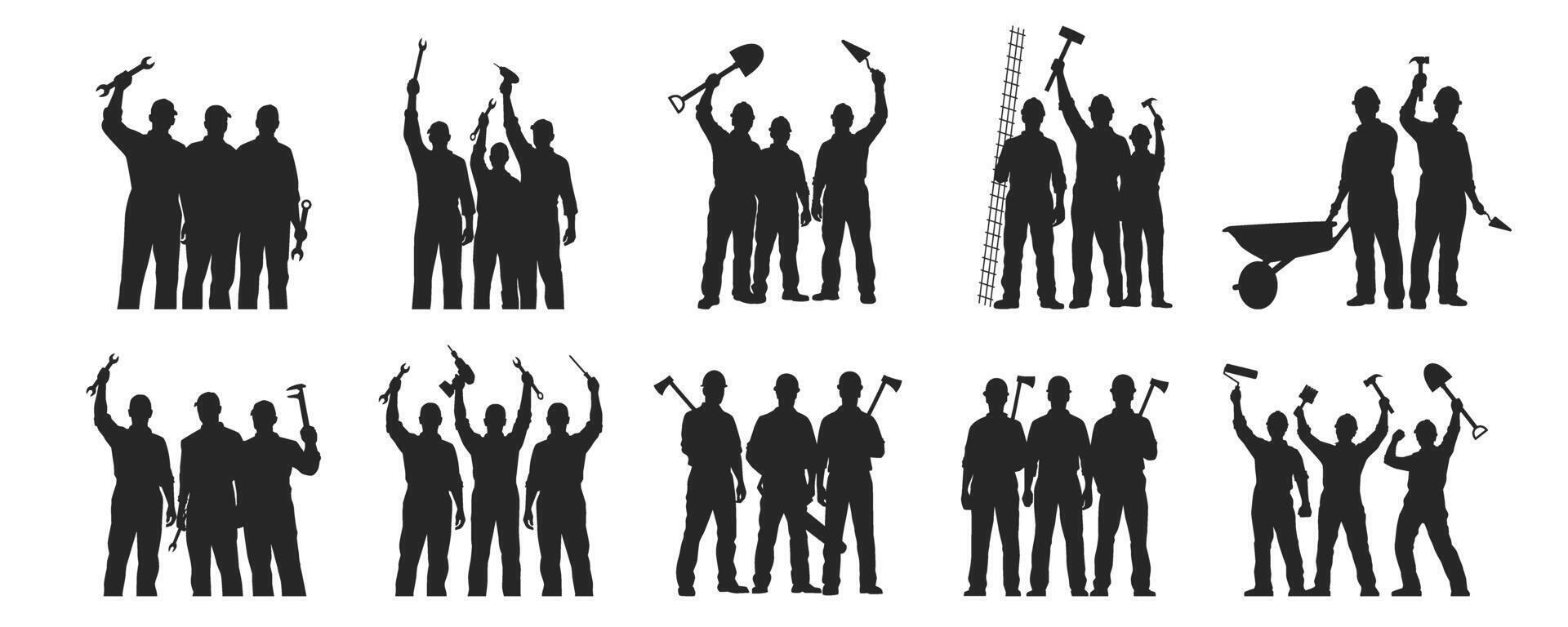 Happy Labor Day Silhouette Illustration On White Background Set vector