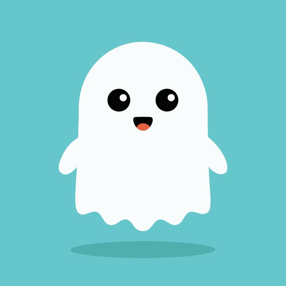 Cute Smiling Ghost Floating On Blue vector