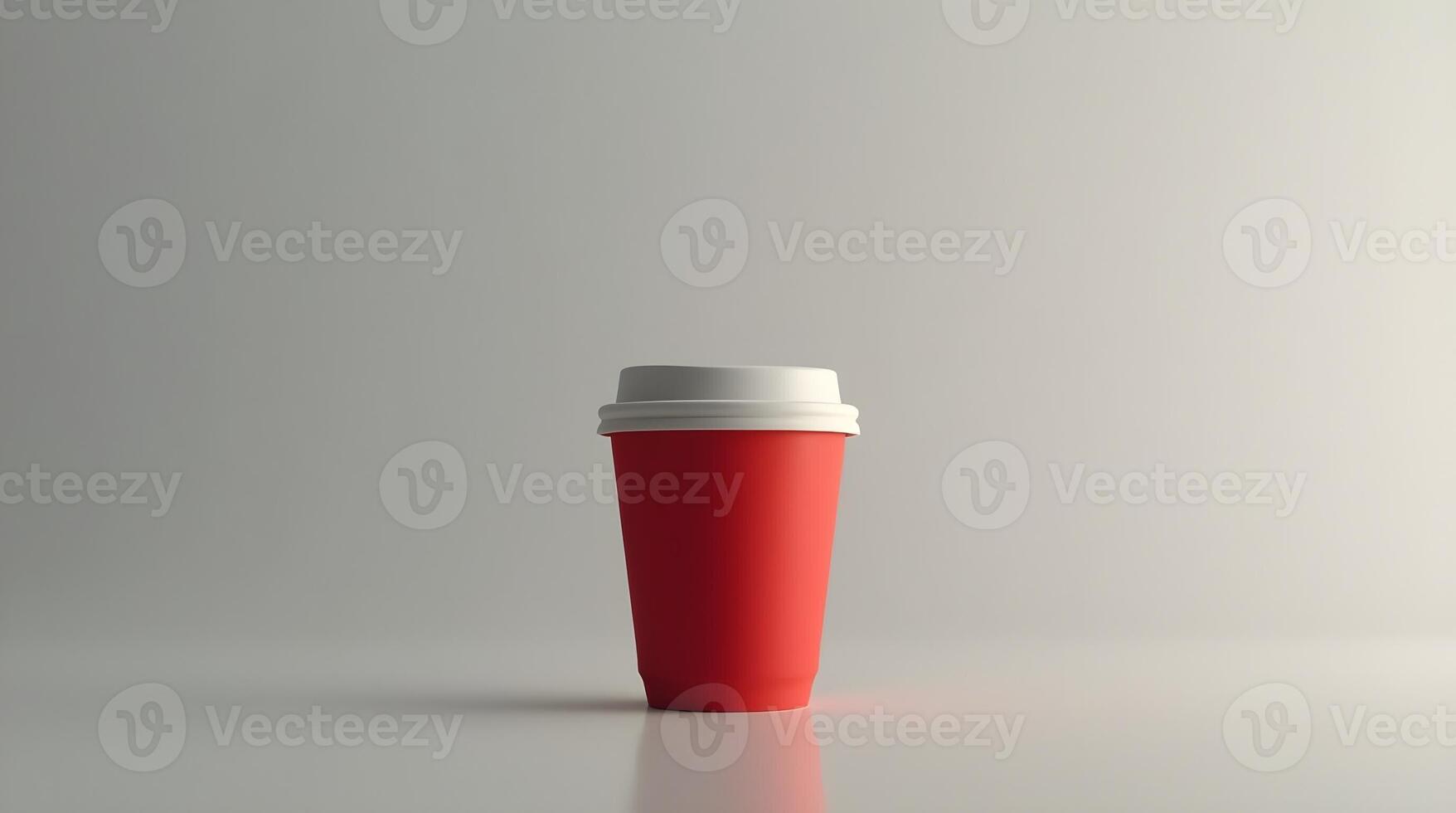 A red paper cup with a white lid, centered against a gradient gray background, offering a minimalist and clean aesthetic photo