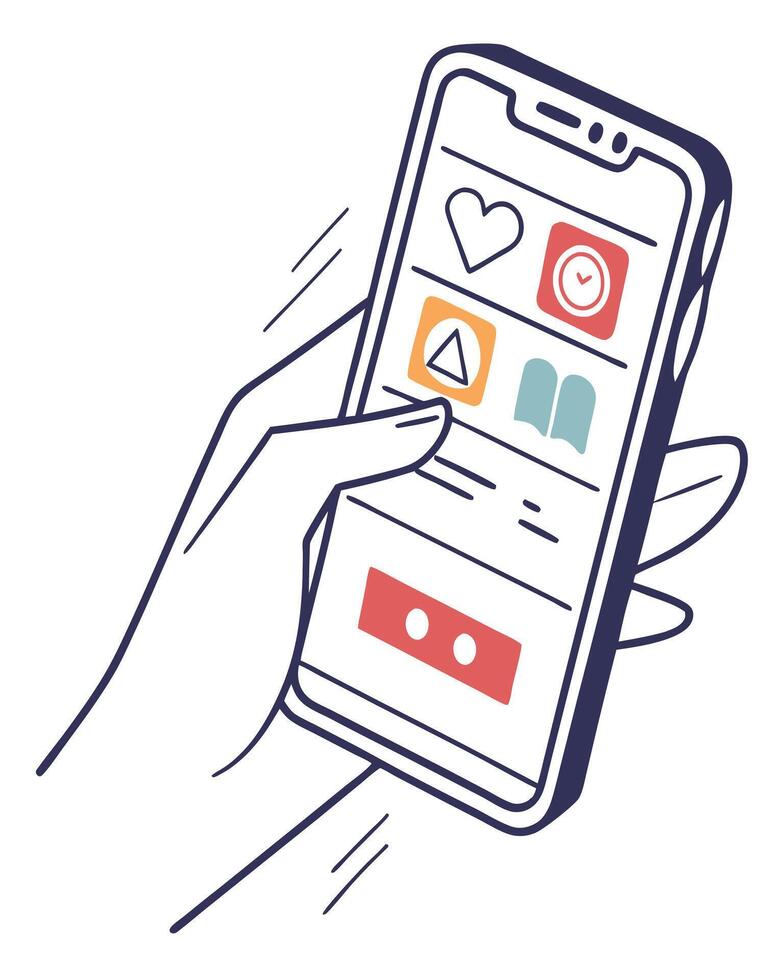 Hand Holding Phone With App Icons vector
