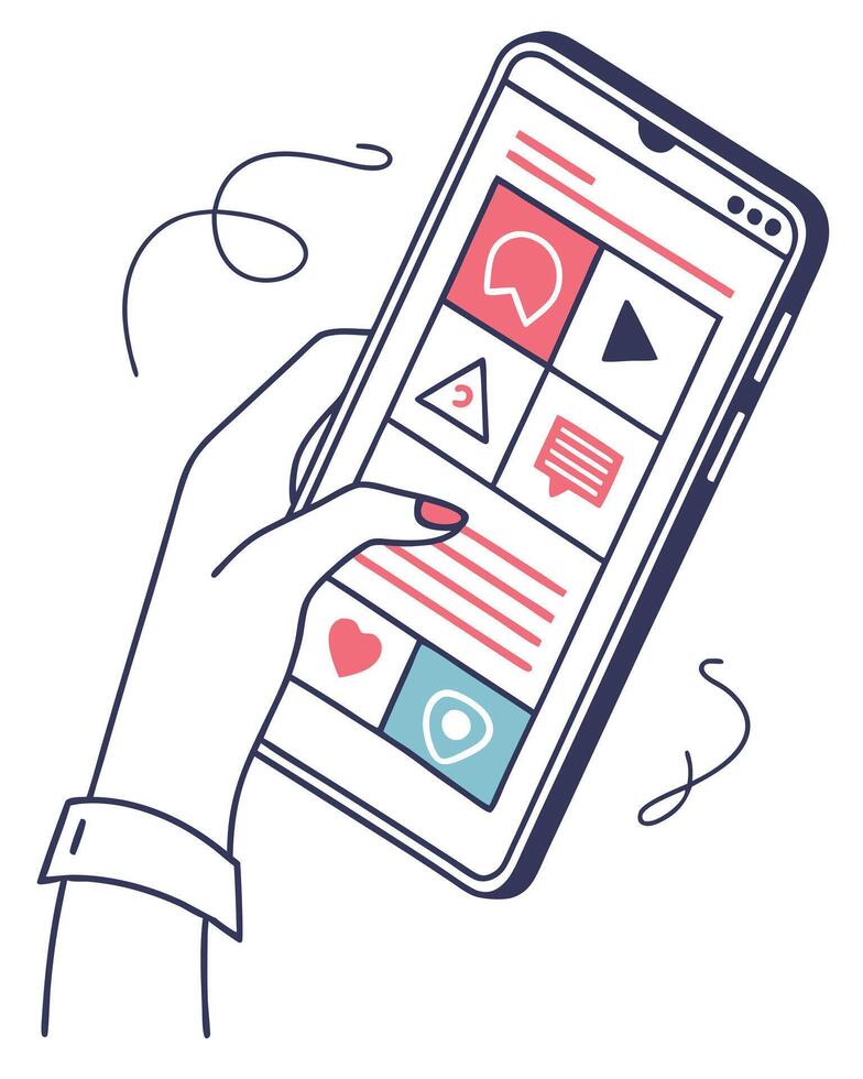 Hand Holding Smartphone With App Interface Icons vector