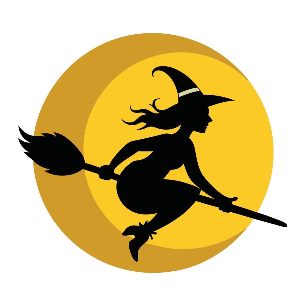 Silhouette Of Witch Flying On Broomstick vector