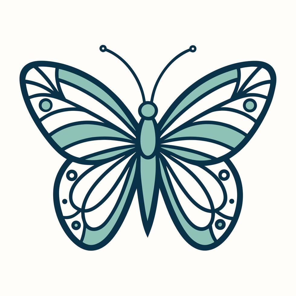 Teal Butterfly Illustration With Outline Design vector