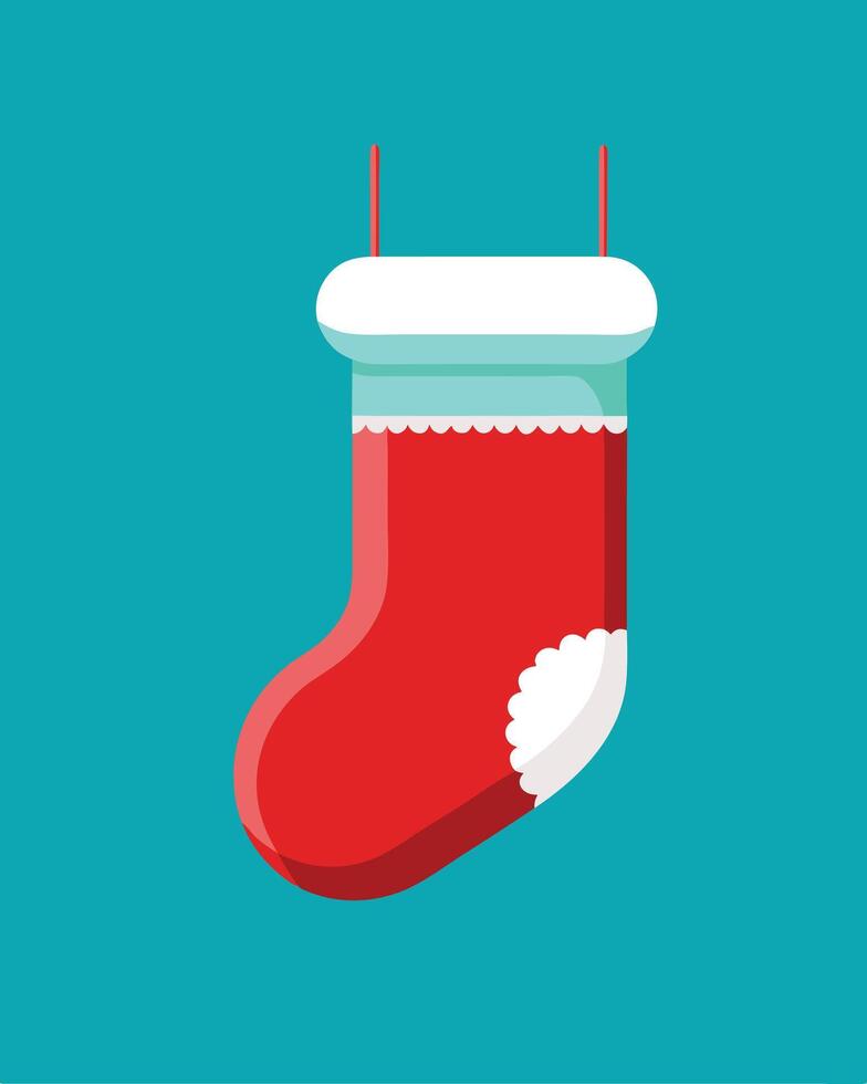 Simple Red Christmas Stocking On Teal Background vector
