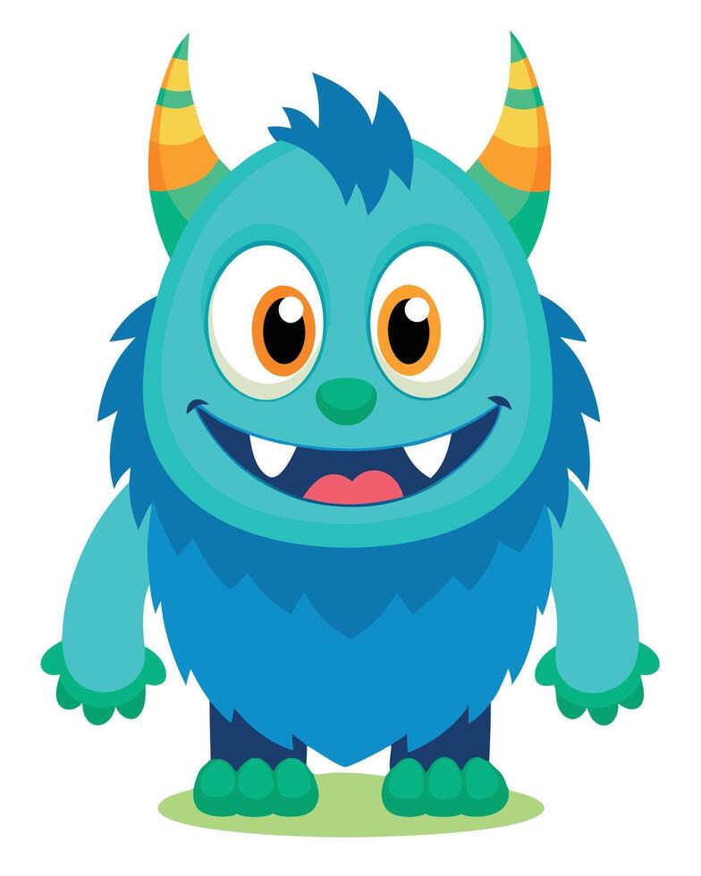 Cute Fluffy Blue Monster Cartoon Character vector