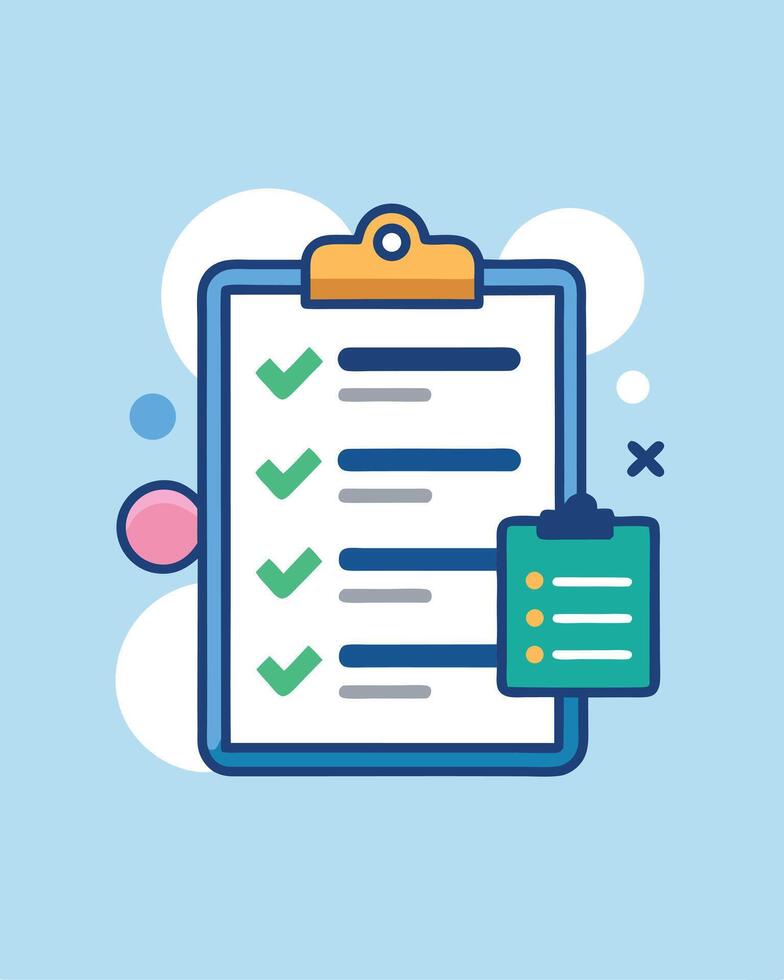 Checklist With Tick Marks In Cartoon Style vector