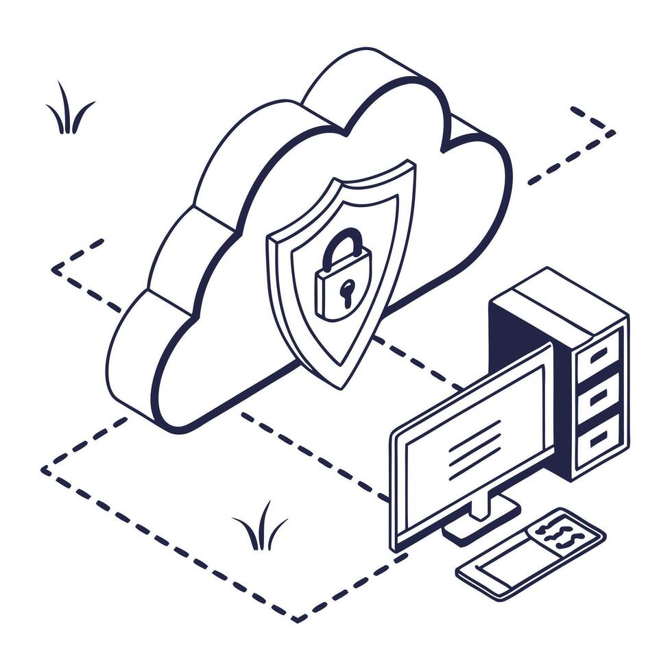 Secure Cloud Computing Isometric Illustration vector