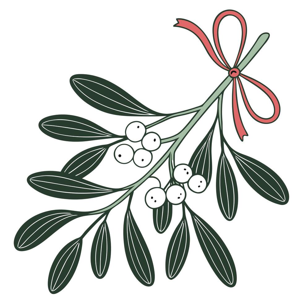 Mistletoe Branch With Ribbon Holiday Decoration Graphic vector